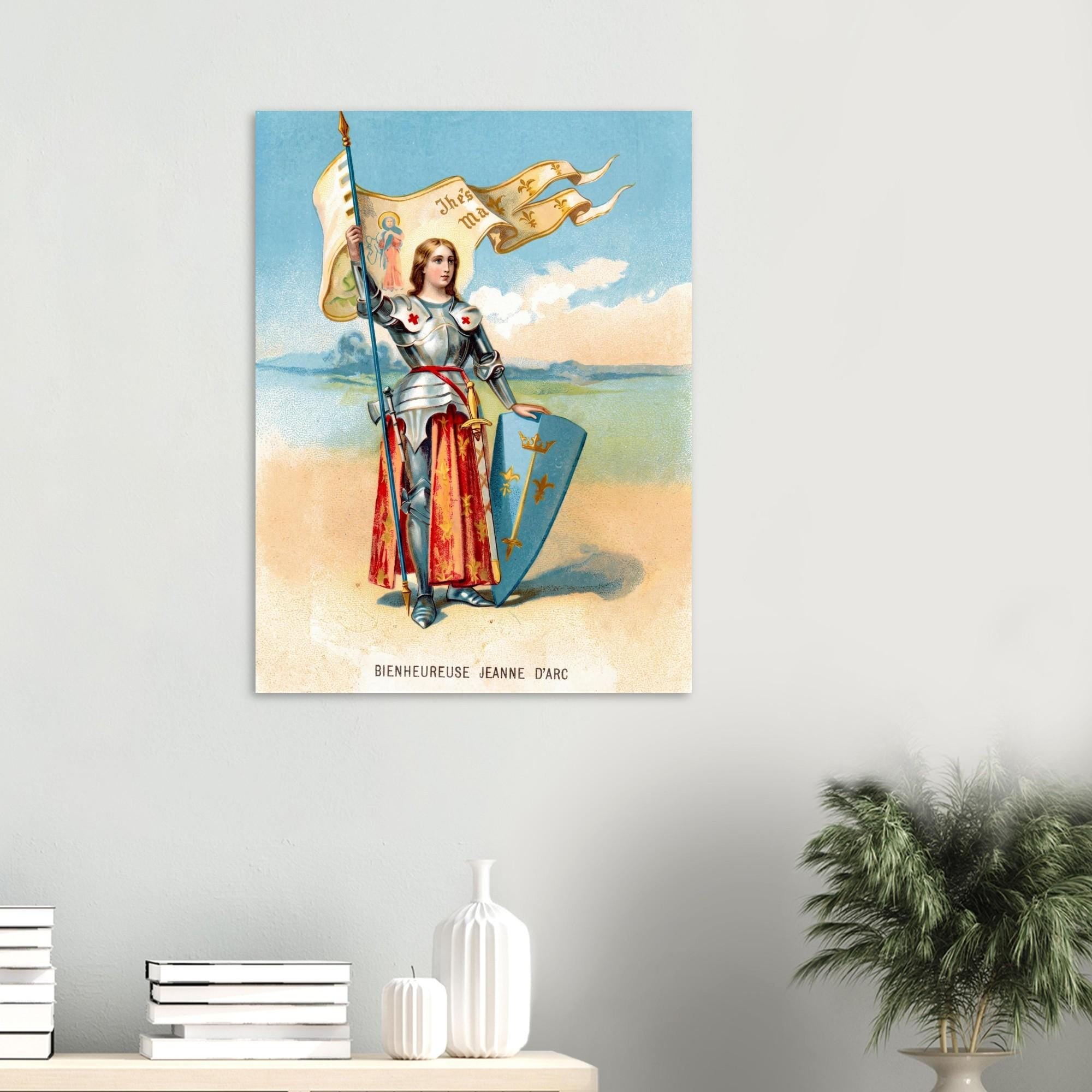 Joan of Arc Vintage Print French Holy Card Blessed Jeanne d Arc Medieval Knight Catholic Wall Decor Poster Sacred Medieval Icons