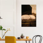 British Folk Art Pig Painting | Moody Farmhouse Wall Art | Antique English School Art Print | Chonky Prize Pig Kitchen Wall Decor