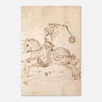 Medieval Knight on Horseback Spiked Armor Art Print | 15th Century German Manuscript Sketch | Historical Warrior Wall Decor