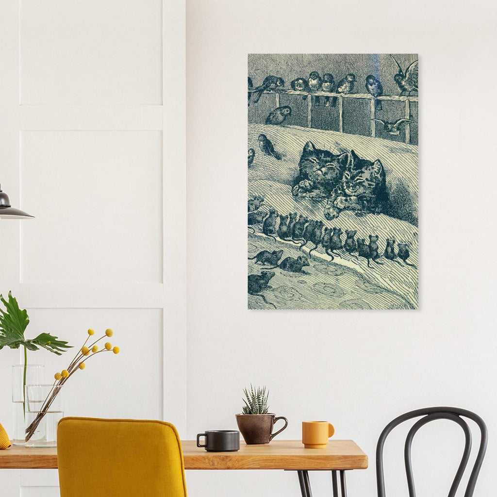 Vintage Cat Print Sleeping Kittens Victorian Illustration Antique Animal Sketch Black and White Wall Art Dark Academia & Moody