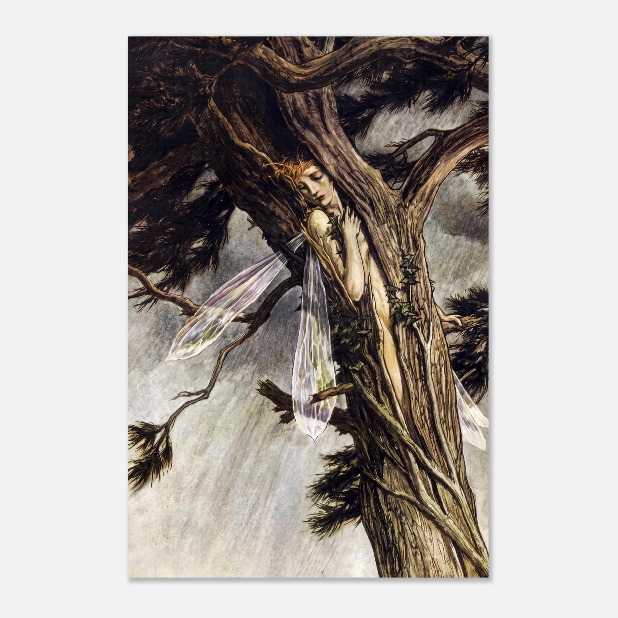 Arthur Rackham Fairy Print Vintage Tree Illustration Mythical Woodland Dark Academia Antique Fairy Tale Art Nouveau and Vintage