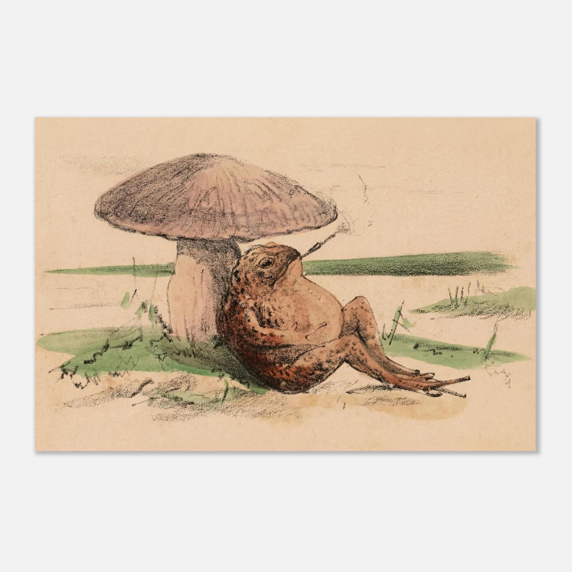 Vintage Toad Smoking Art Print | Mushroom Wall Art | Goblincore Decor | Retro Frog Illustration | Whimsical Animal Art | Art Print