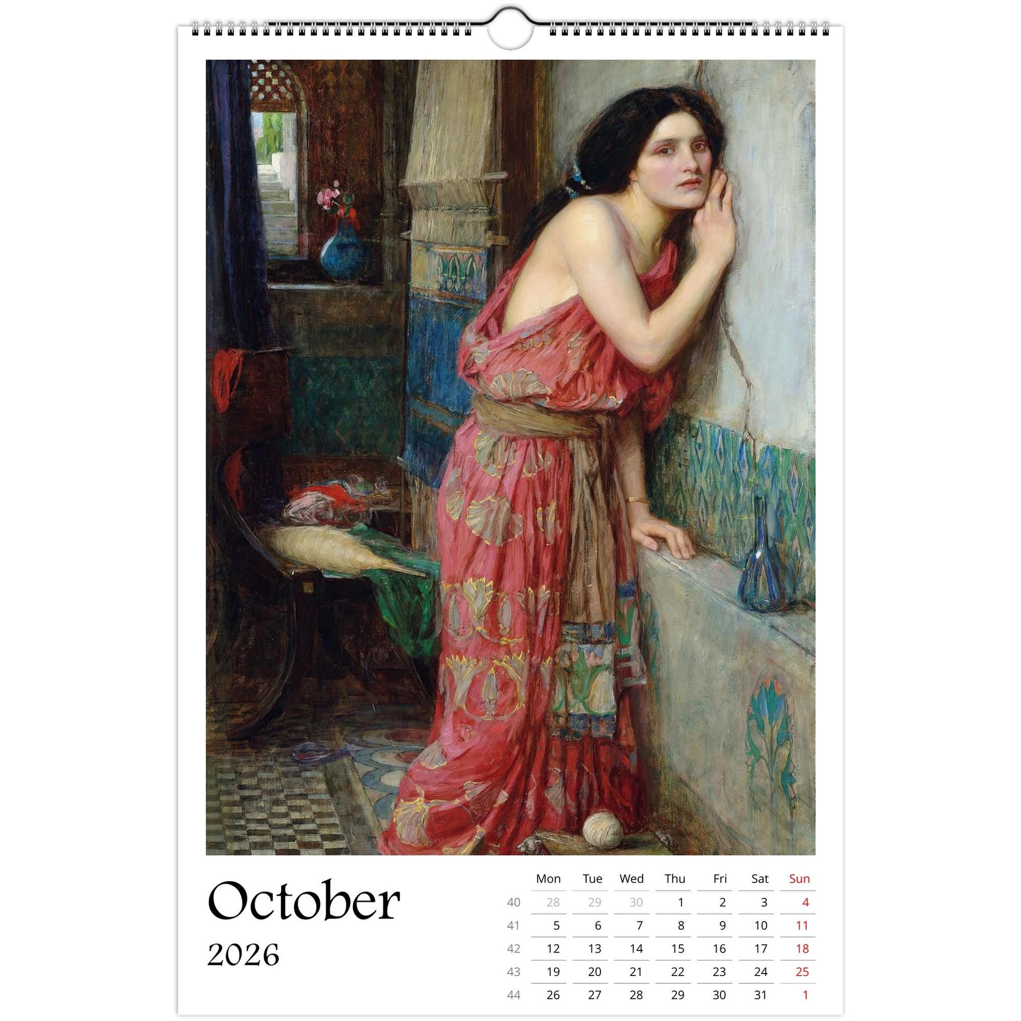 13 Artworks Of John William Waterhouse 2026 Art Calendar 11x16.5, Pre Raphaelite, Fine Art, Dark Academia, Moody, Gift For Her