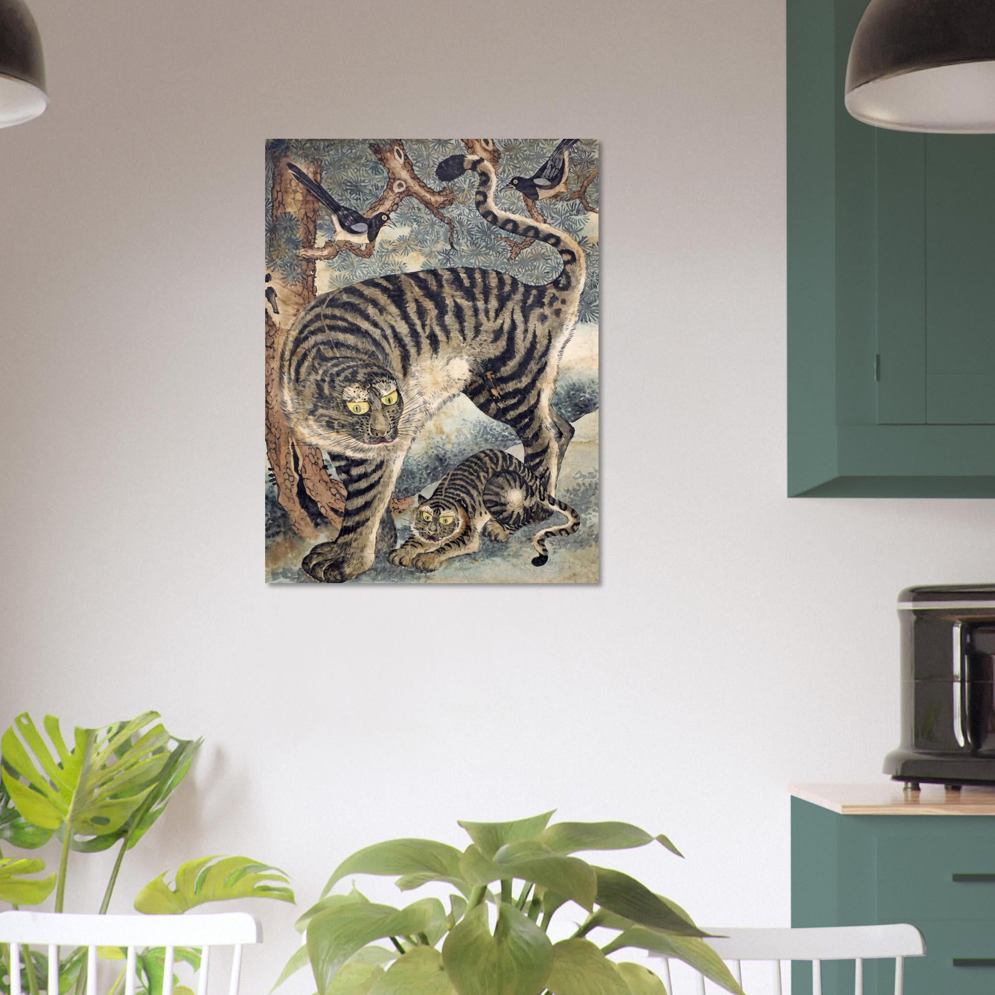 Korean Folk Art Tiger Print Vintage Asian Wall Decor Traditional Animal Painting Animals And Creatures