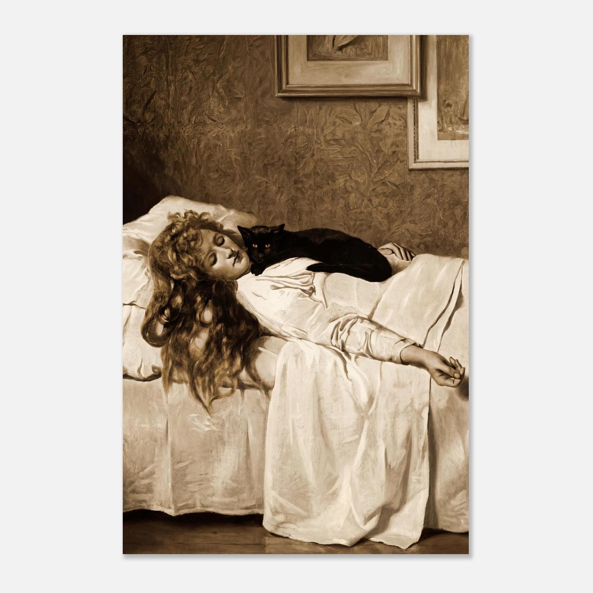 Victorian Black Cat Art Print | Dark Academia Wall Art | Gothic Witchy Room Decor | Moody Vintage Antique Cat Poster Wall Decor