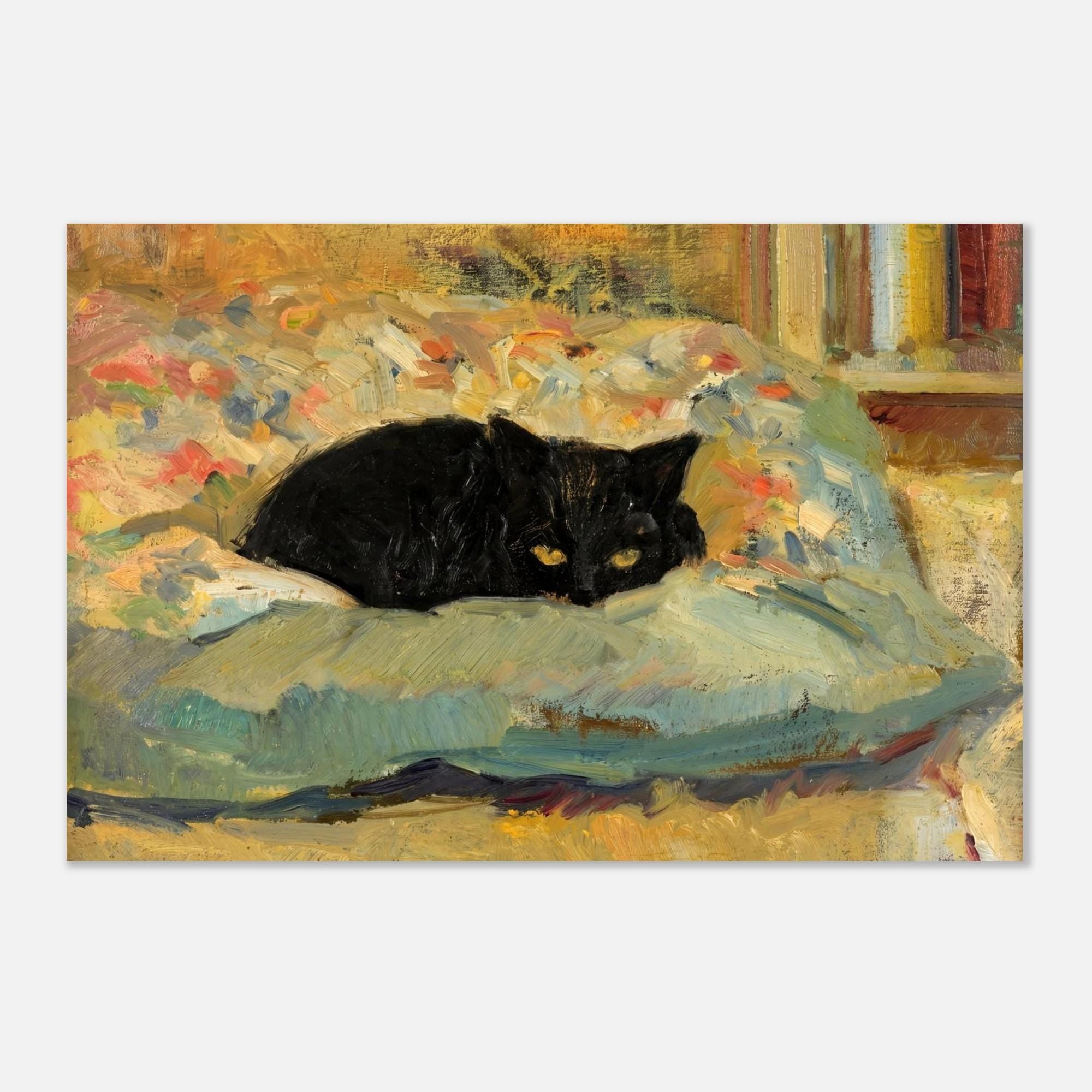 Black Cat Oil Painting Impressionist Art Print Moody Animal Wall Decor for Cat Lovers Textured Portrait Animals Creatures