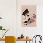 Surreal Weird Japanese Woodblock Print Whale and Fish Dining Satirical Vintage Meiji Era Wall Art Print Woodblock Asian Art