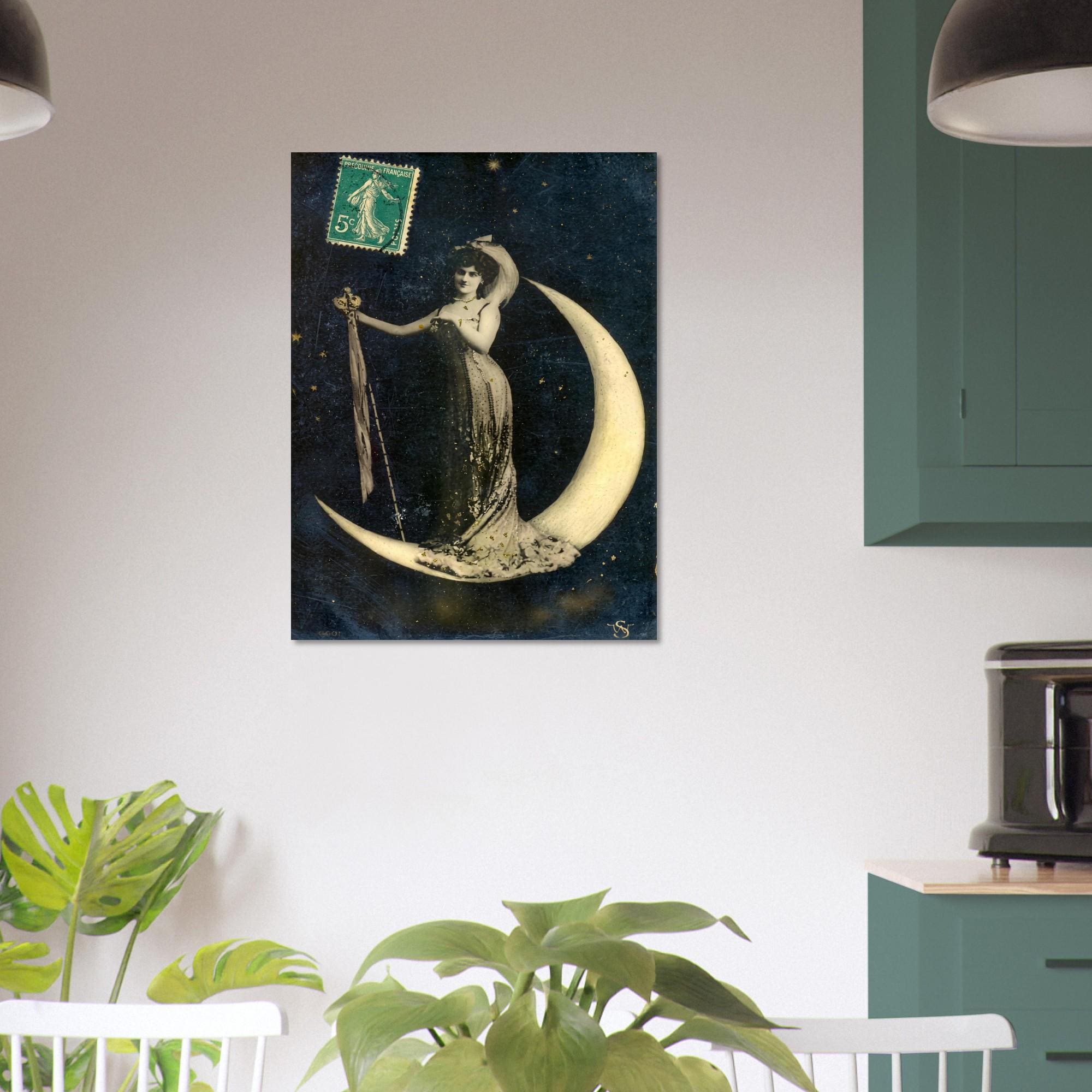 Vintage Celestial Moon Poster Belle Epoque French Postcard Goddess Print Antique Crescent Moon Wall Art Poster Art Nouveau Vintage