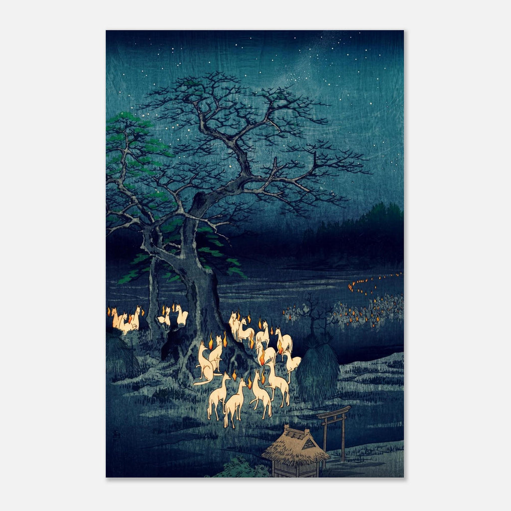 Hiroshige Japanese Woodblock Print Foxfires at Changing Tree Oji Vintage Kitsune Mythology Poster Wall Art Woodblock & Asian Art C8SGw