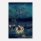 Hiroshige Japanese Woodblock Print Foxfires at Changing Tree Oji Vintage Kitsune Mythology Poster Wall Art Woodblock & Asian Art C8SGw