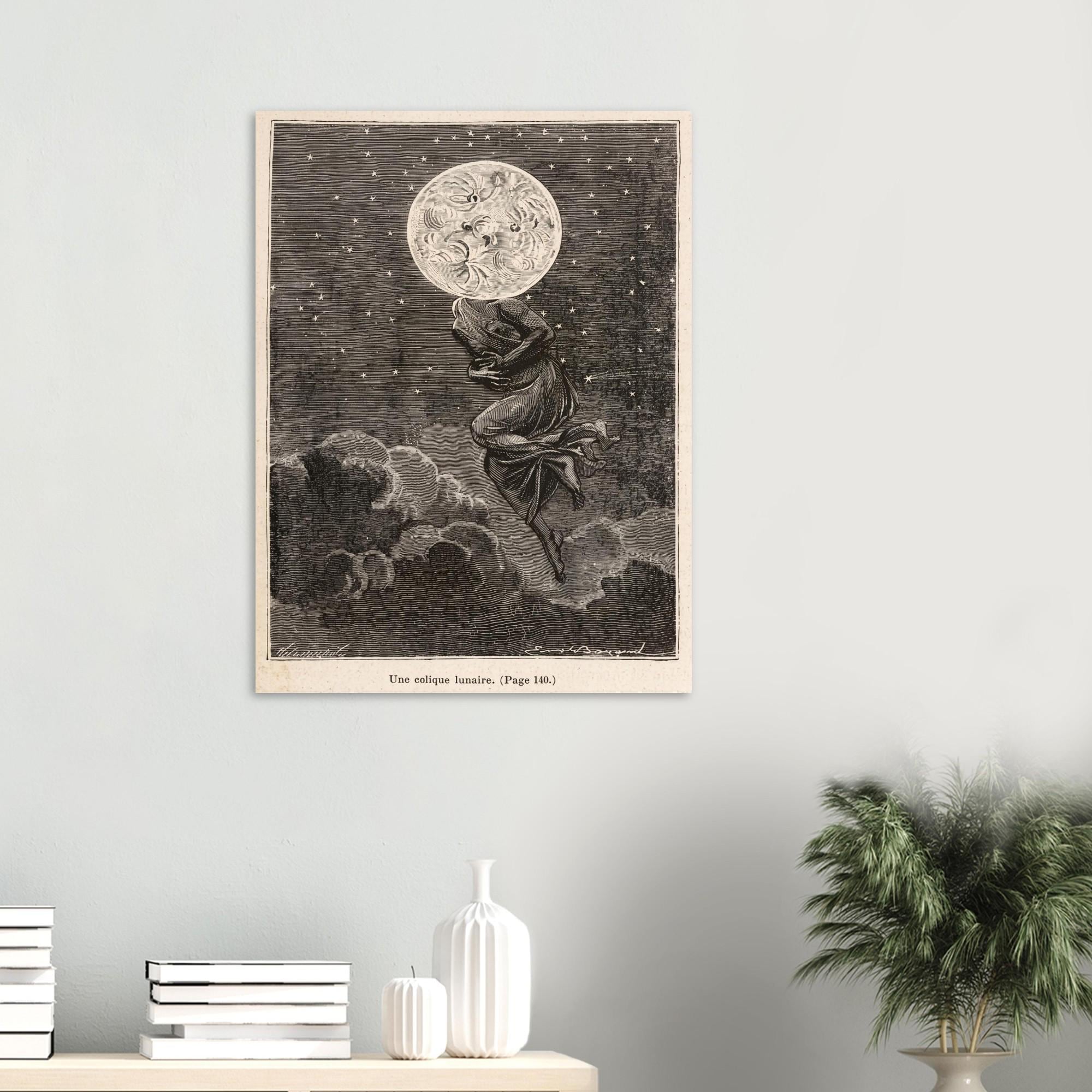 Vintage Moon Illustration Space Wall Art Print Retro Celestial Astronomy Poster Antique Victorian Etching Dark Academia Moody