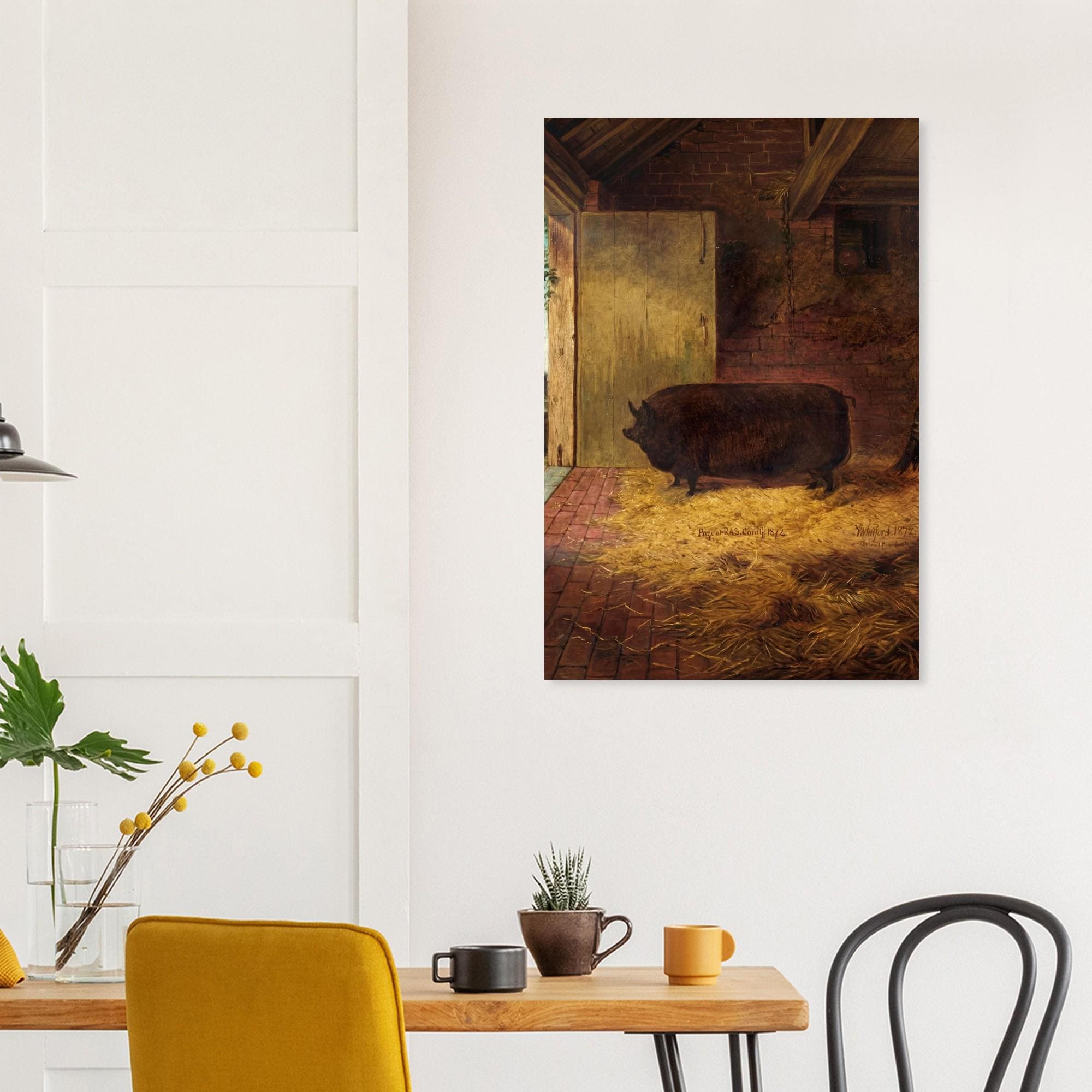 Antique Prize Pig Art Print | Moody Farmhouse Wall Art | Vintage Animal Portrait | Rustic Country Kitchen Decor | Folk Art Poster