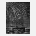 Vintage Meteor Shower Print Shooting Stars Night Sky Wall Art Antique Celestial Engraving Ship At Sea Poster Celestial Astronomy