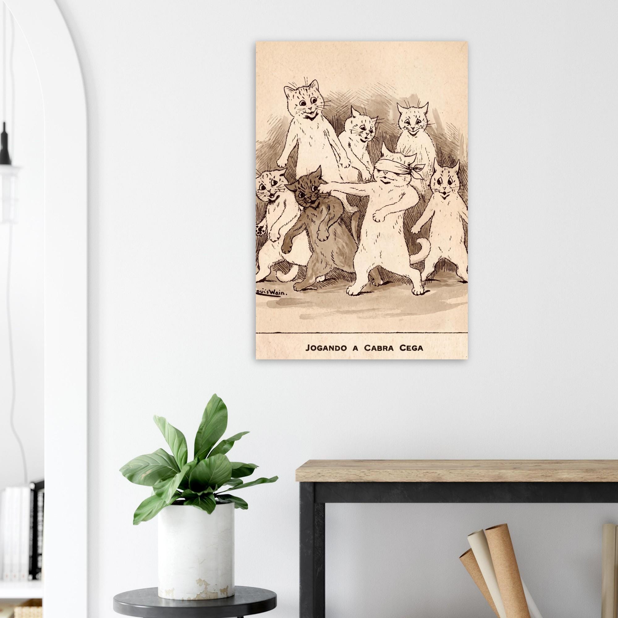 Louis Wain Cat Print Whimsical Vintage Cat Art Anthropomorphic Kittens Blind Mans Bluff Victorian Animal Decor Animals Creatures