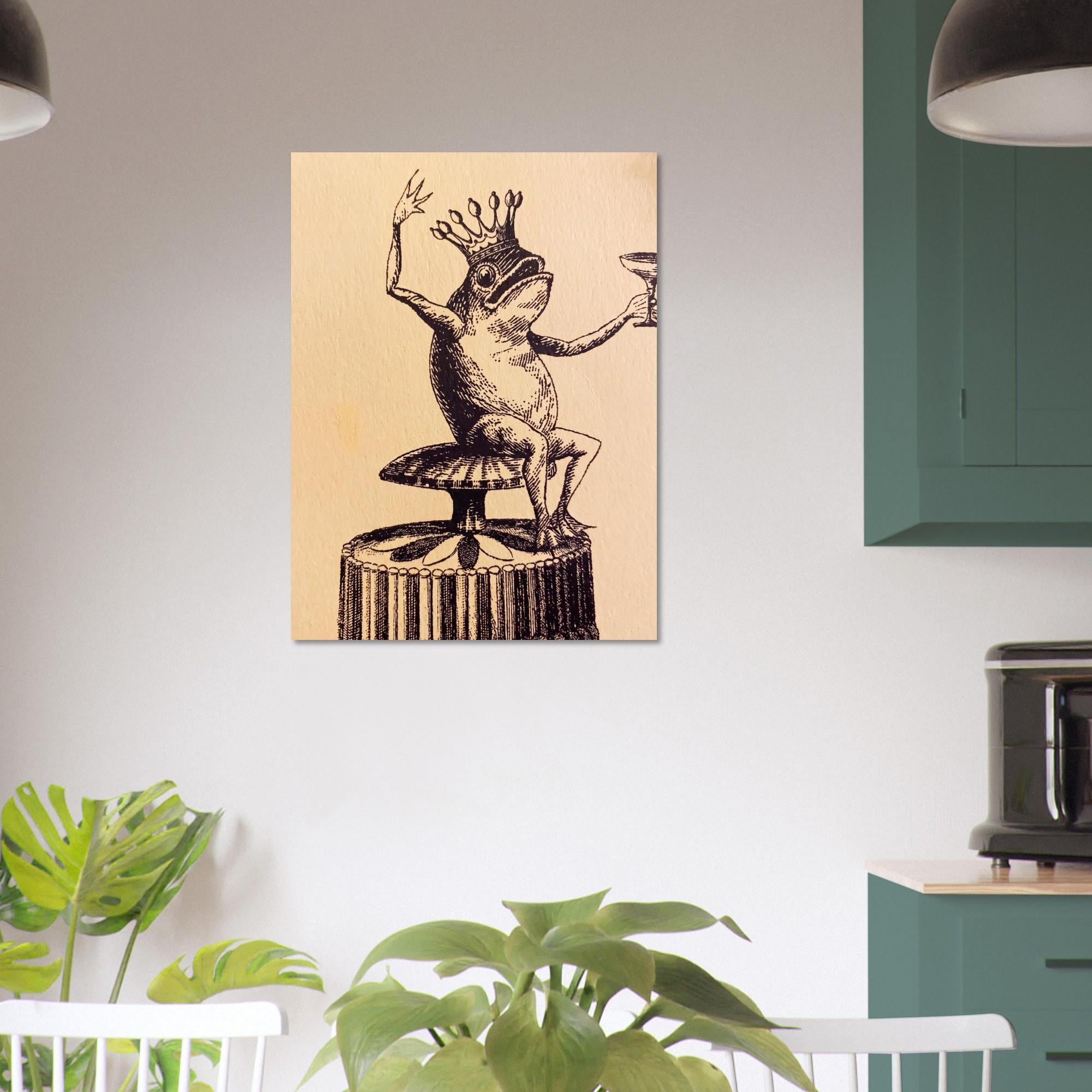 Vintage Frog King Art Print Antique Animal Illustration Whimsical Champagne Toast Engraving Poster Oddity Wall Decor Dark Academia And Moody