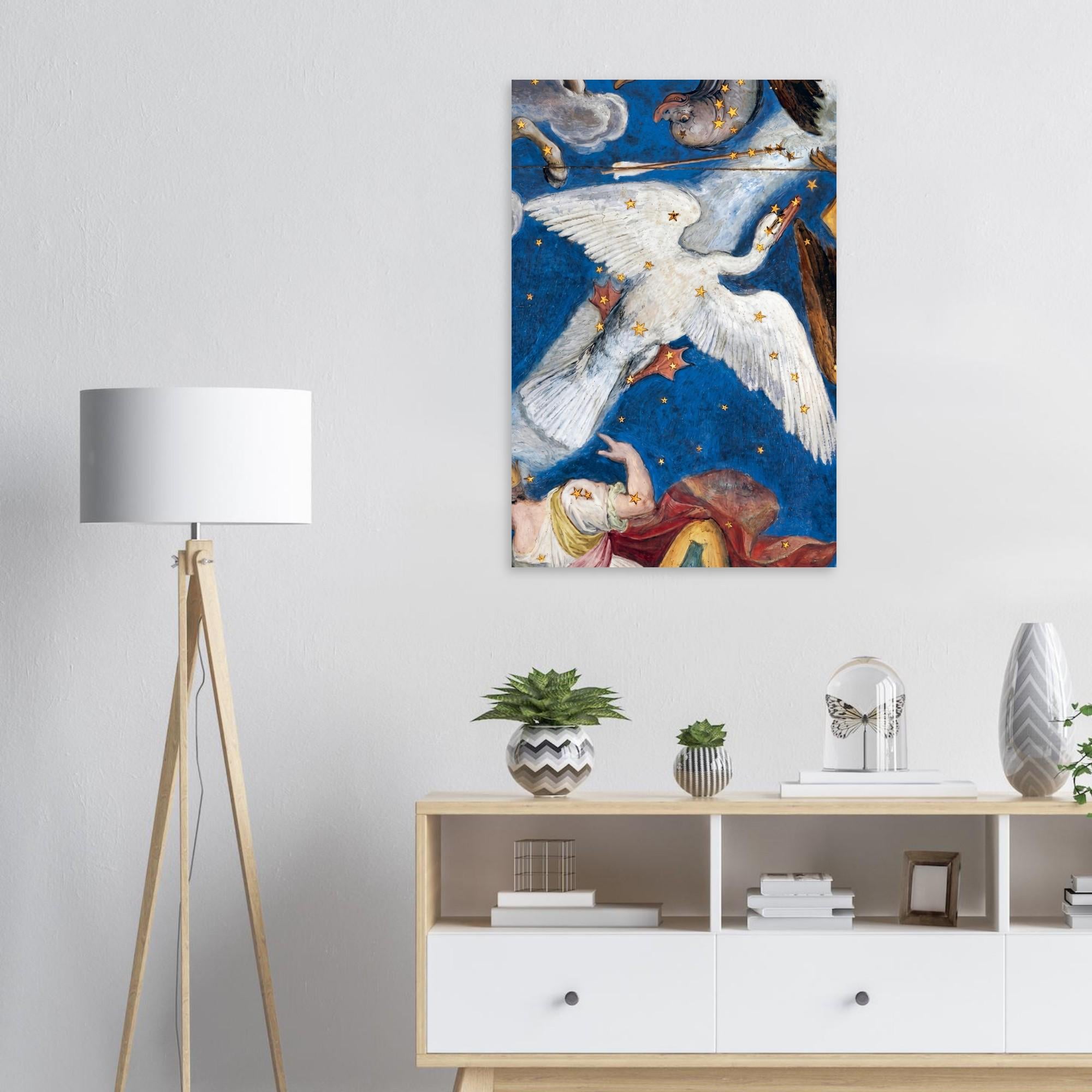 Vintage Celestial Cygnus Constellation Print Renaissance Fresco Star Chart Wall Art Antique Swan Painting Dark Academia & Moody