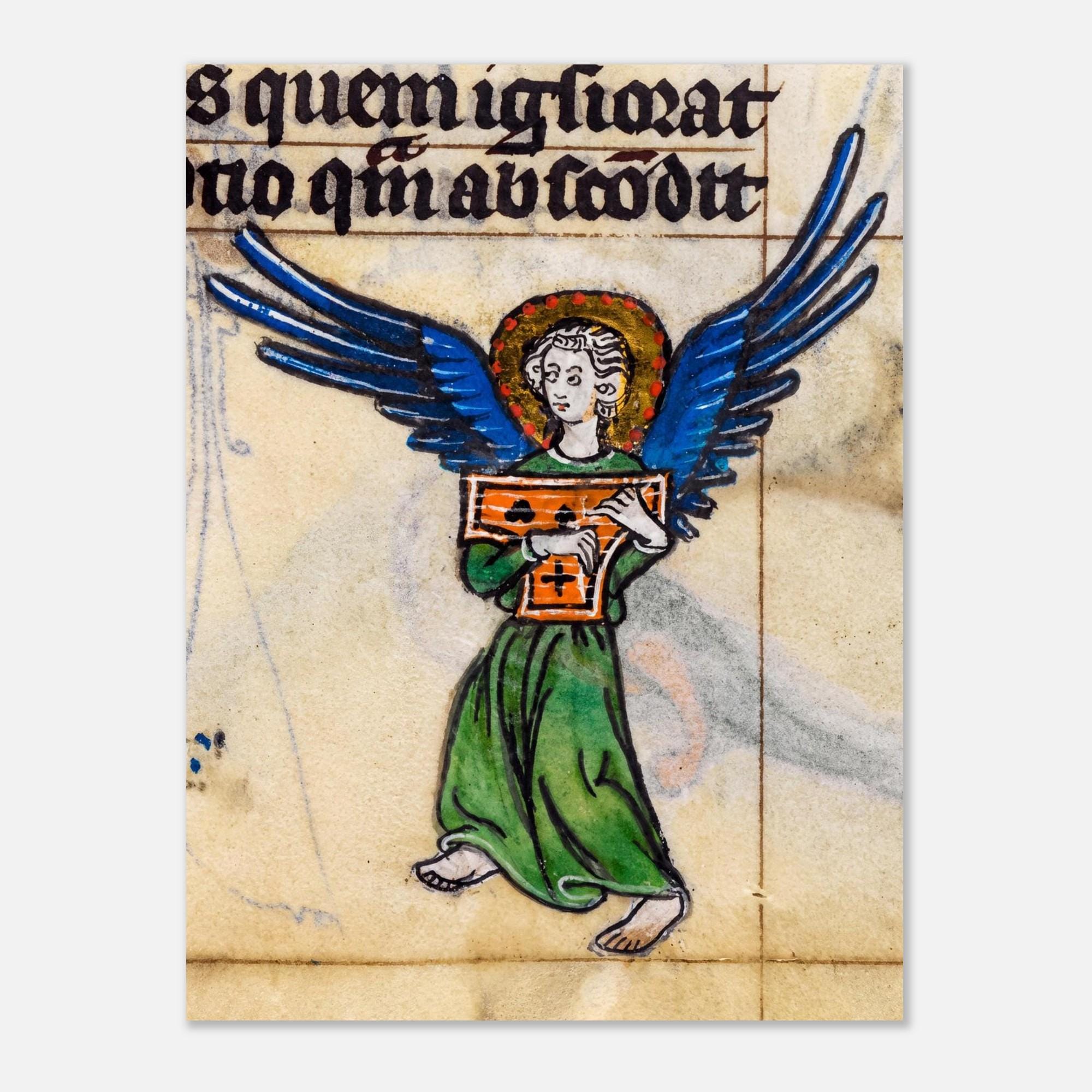 Medieval Angel Playing Instrument Print Antique Manuscript Art Print Wall Decor Religious Wall Art Canvas Weird Medieval Art
