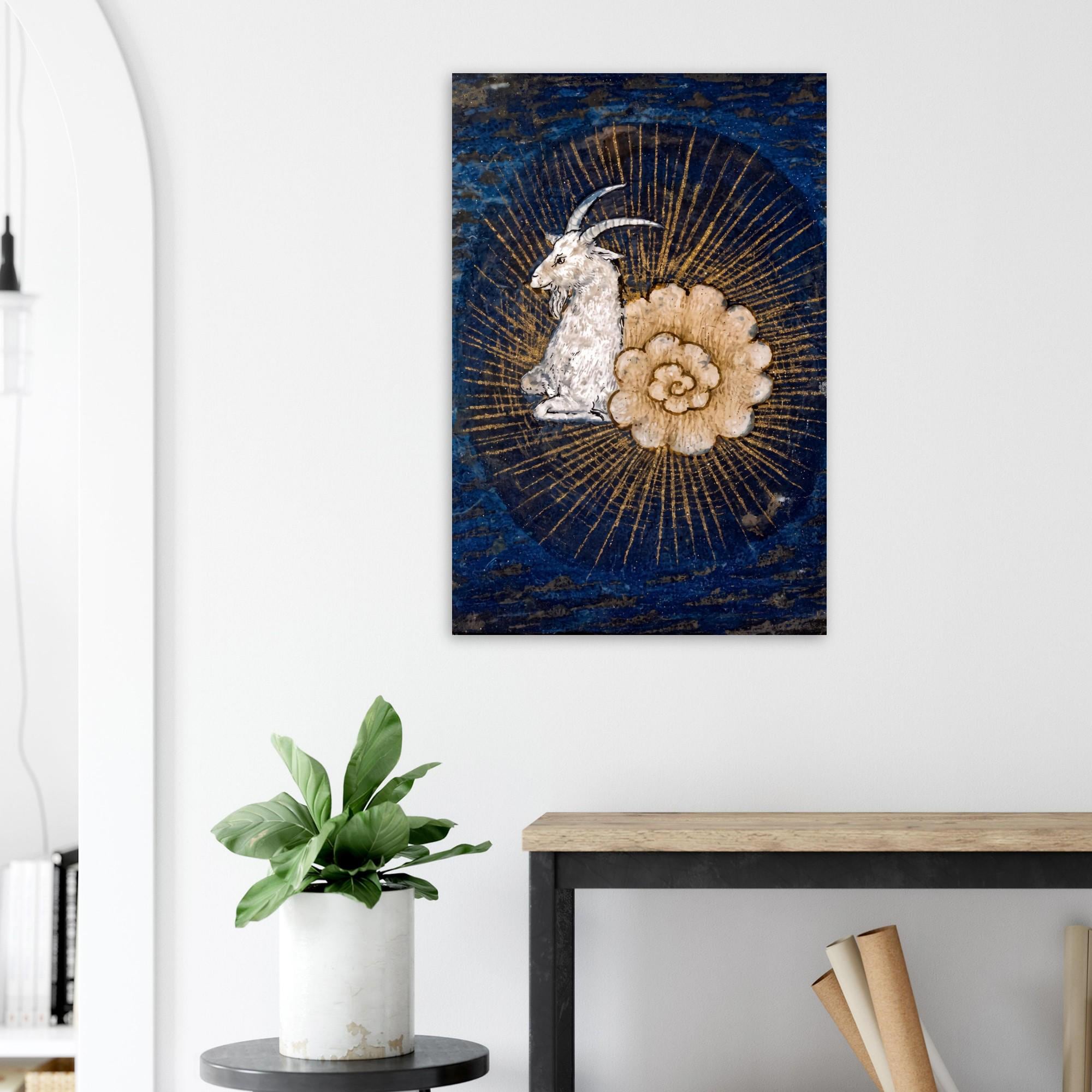 Medieval Illuminated Manuscript Capricorn Print Alchemy Wall Decor Dark Academia Celestial Goat Alchemical Rose Myth and Symbolism
