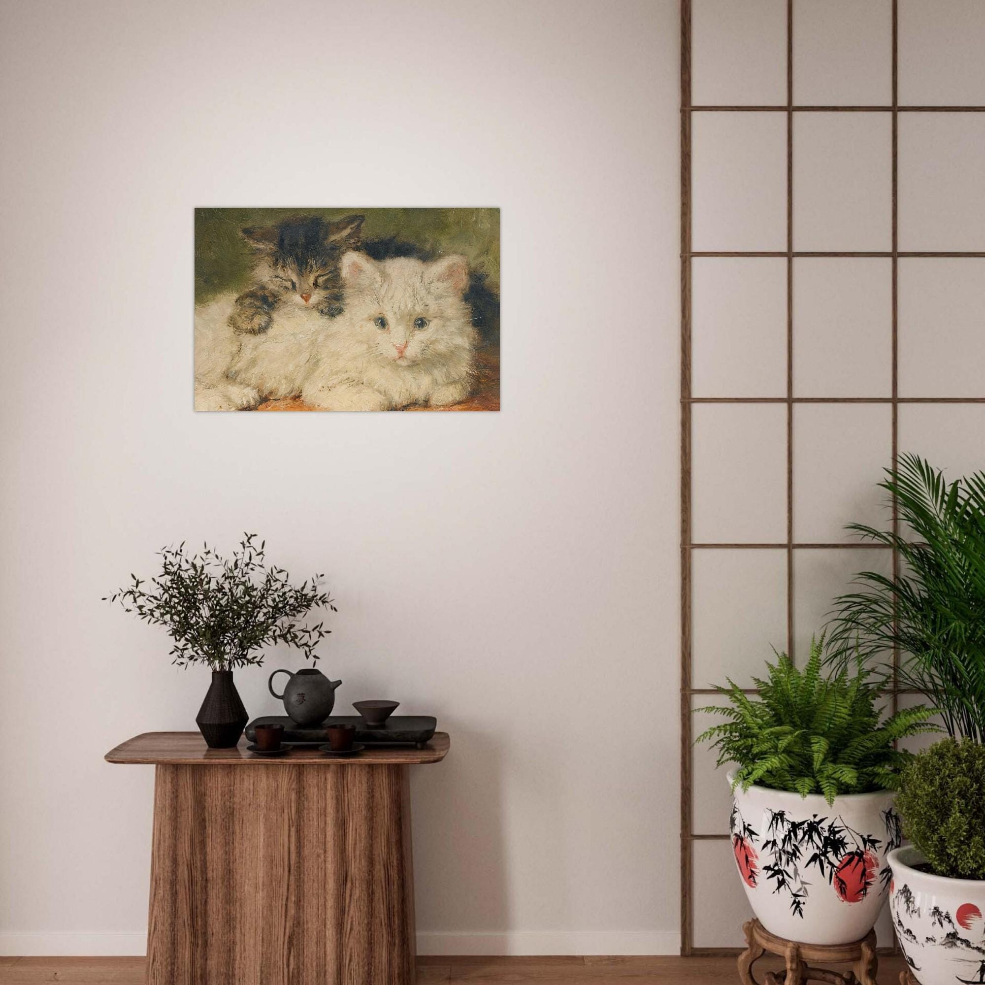 Antique Two Kittens Art Print Henriette Ronner Knip Victorian Cat Painting Fluffy White Kitten Home Decor Animals Creatures