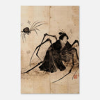 Jorogumo Spider Woman Japanese Folklore Yokai Art Monster Vintage Ink Drawing Dark Mythology Print Woodblock Asian Art