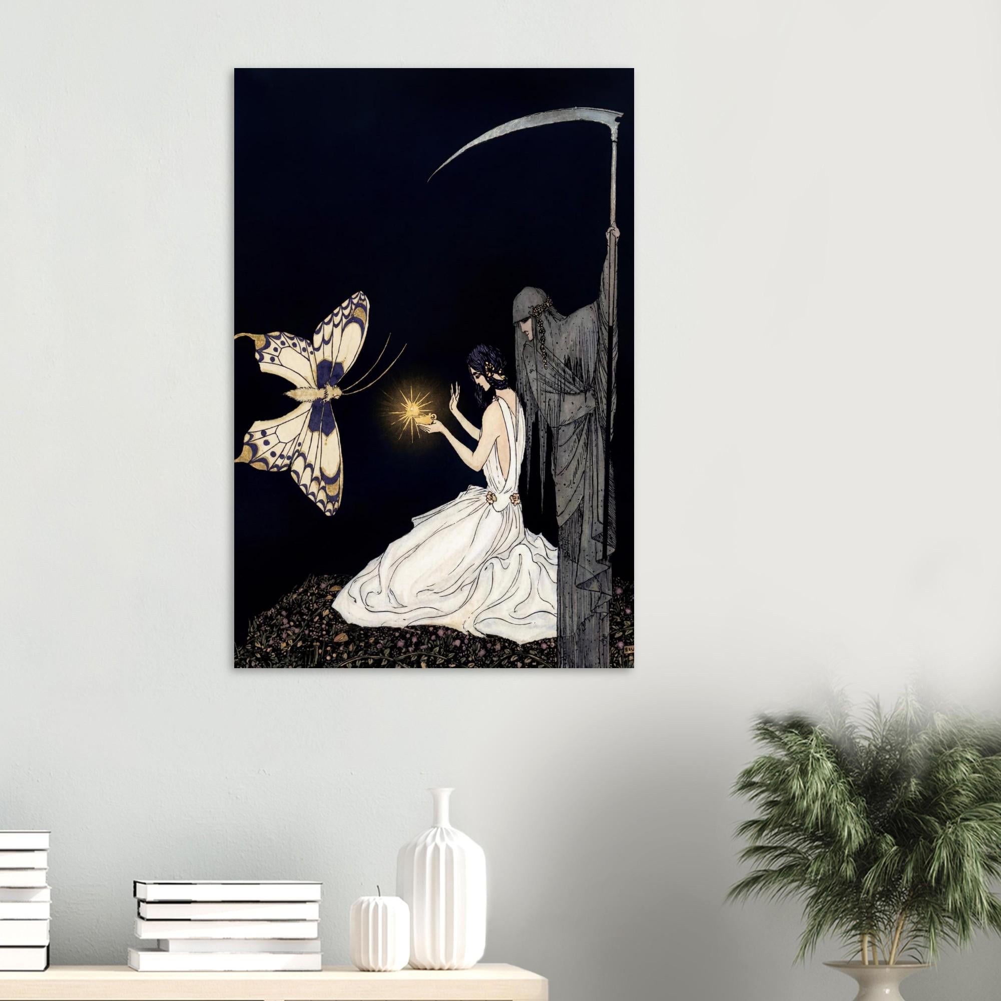 Antique Alastair Hans Henning Voigt Art Print Gothic Psyche and Death Illustration Macabre Grim Reaper Wall Art Dark Fantasy Macabre