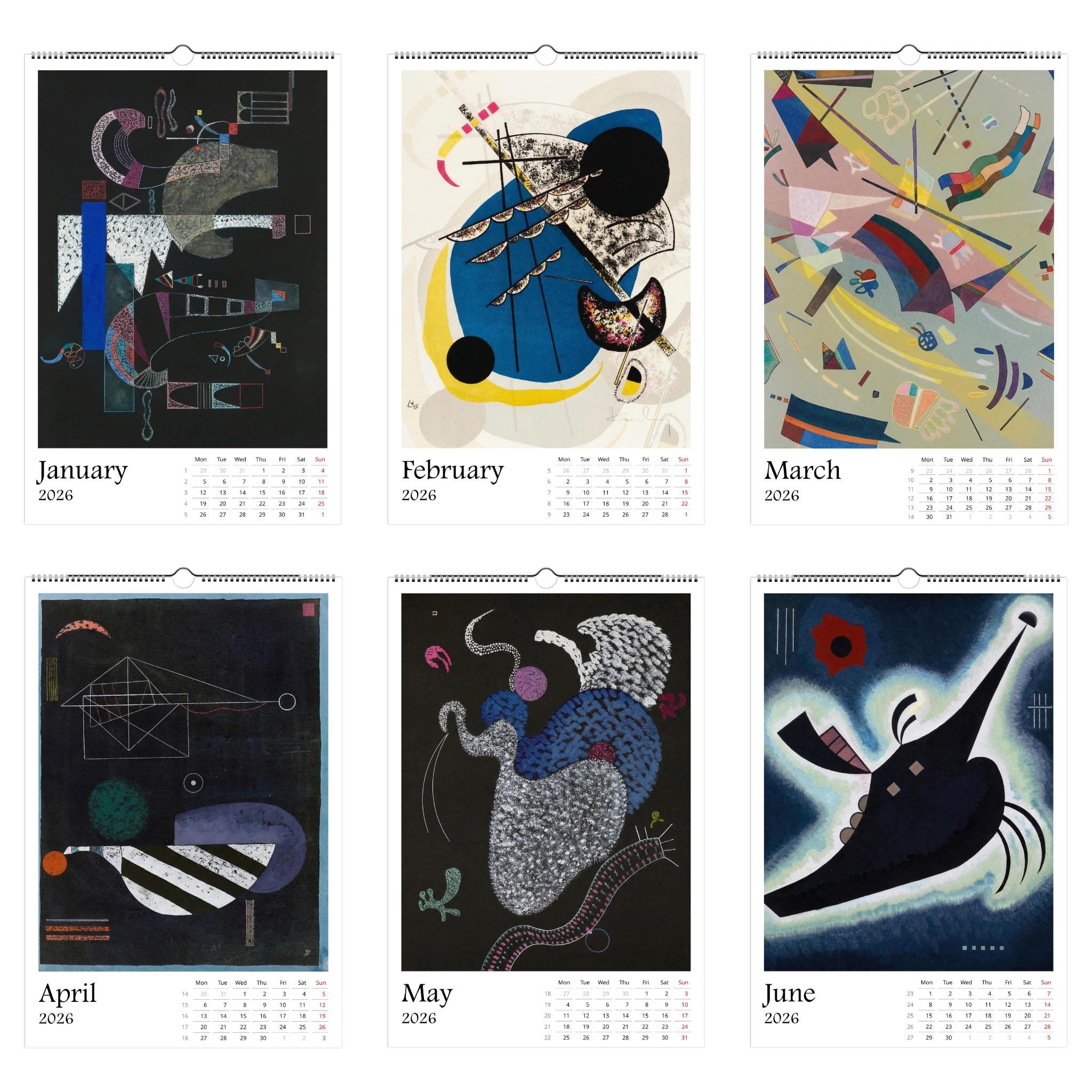 13 Artworks of Wassily Kandinsky 2026 Wall Calendar 11x16.5, Abstract Art Monthly Planner, Bauhaus Design 12 Month Hanging, Modern Artist