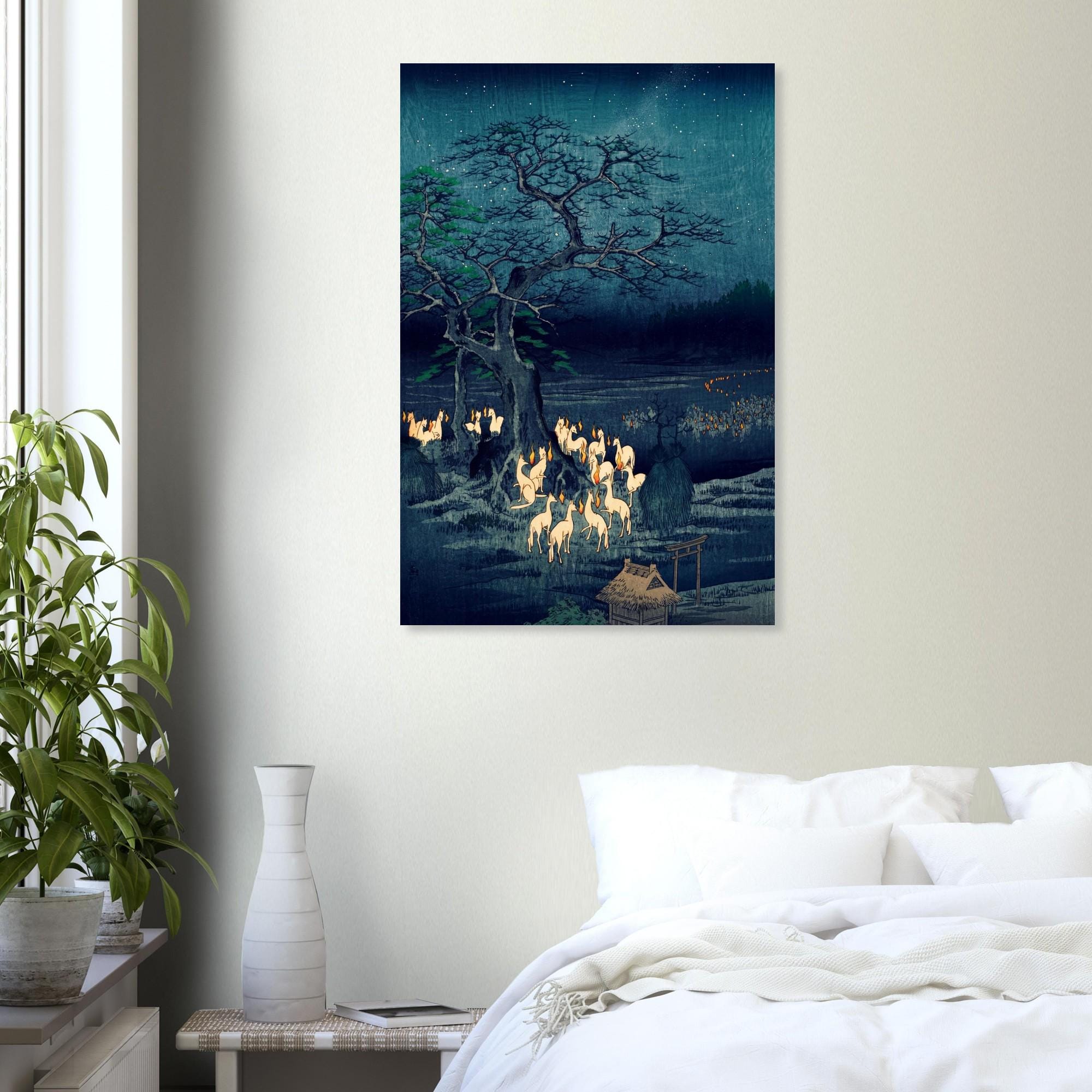 Hiroshige Japanese Woodblock Print Foxfires at Changing Tree Oji Vintage Kitsune Mythology Poster Wall Art Woodblock & Asian Art C8SGw