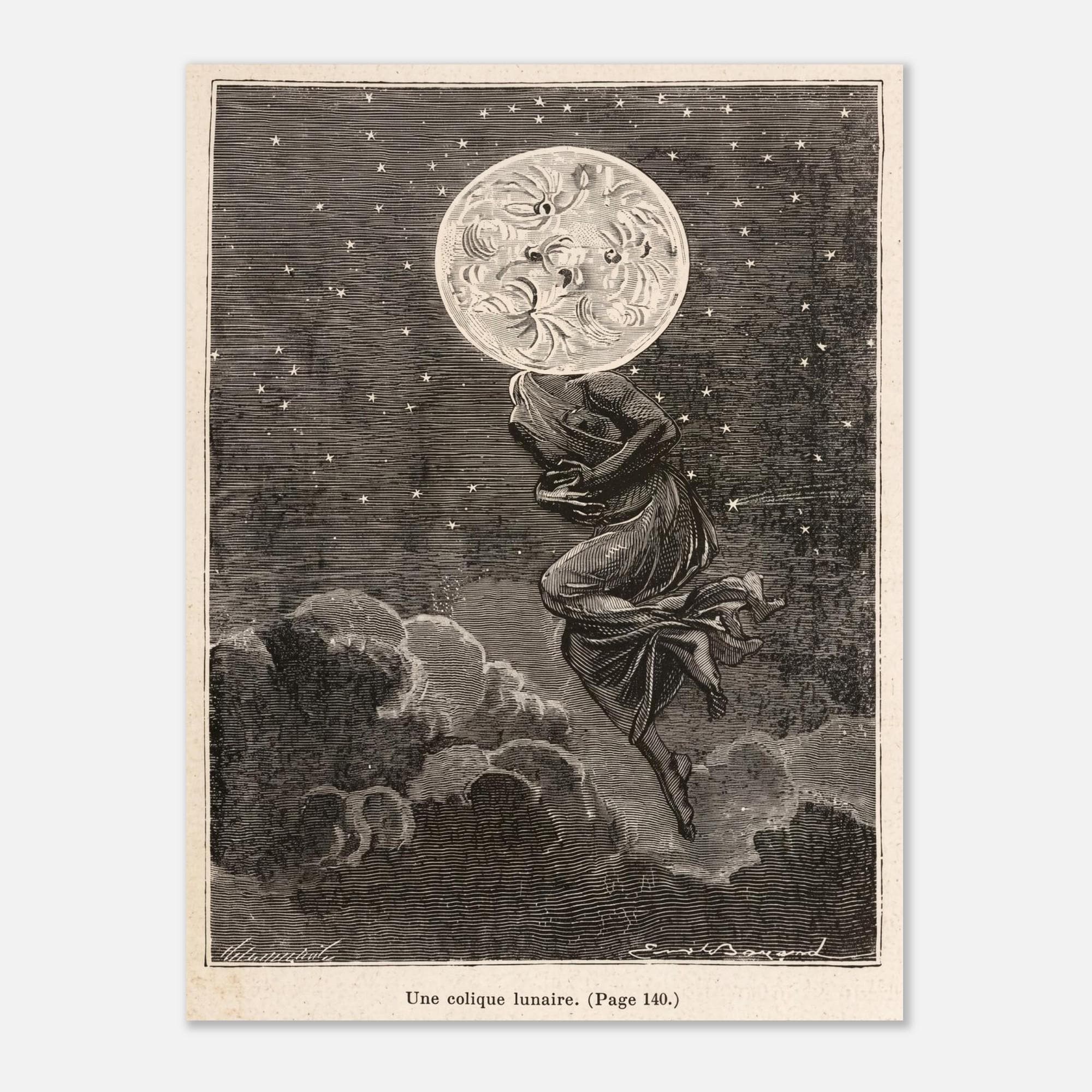 Vintage Moon Illustration Space Wall Art Print Retro Celestial Astronomy Poster Antique Victorian Etching Dark Academia Moody