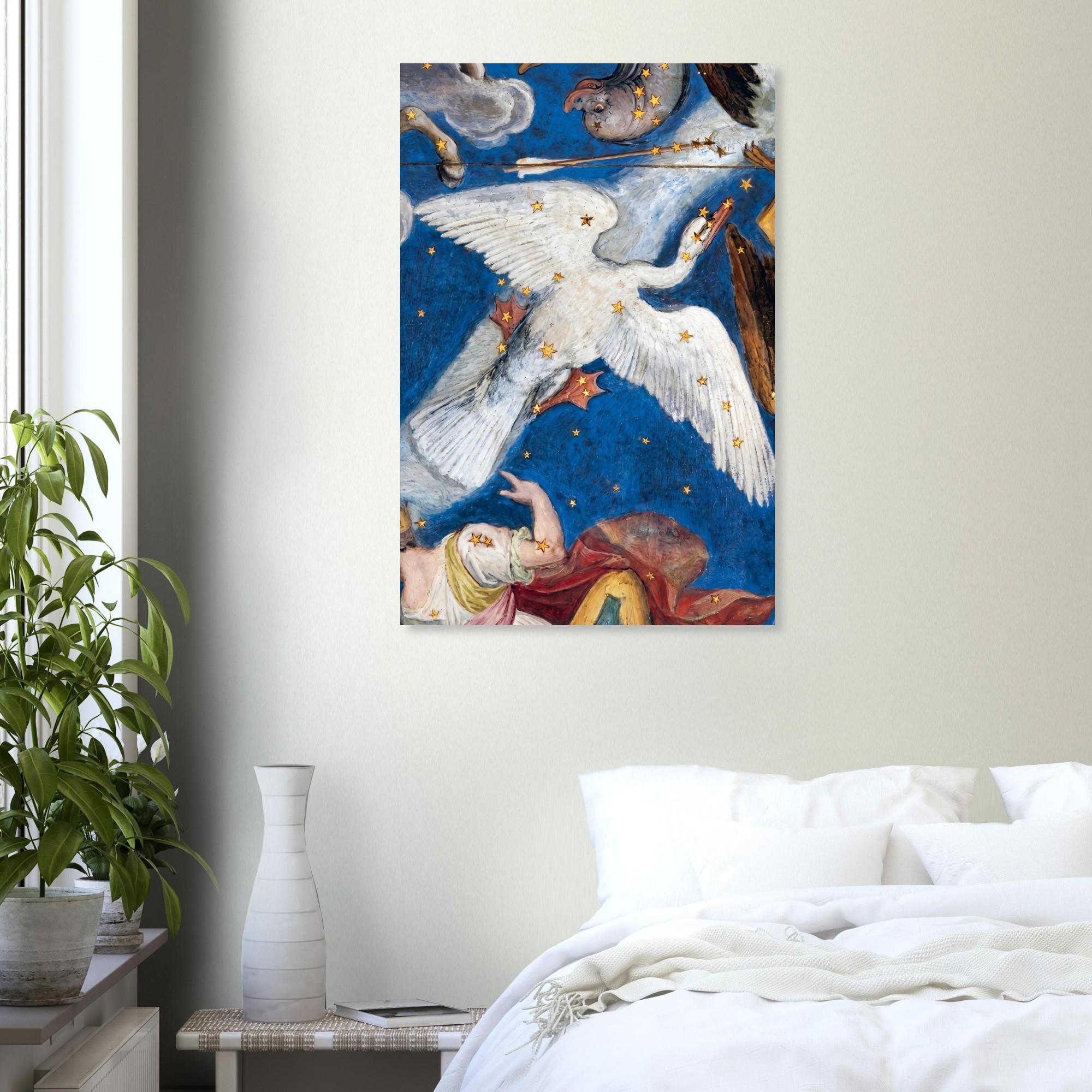 Vintage Celestial Cygnus Constellation Print Renaissance Fresco Star Chart Wall Art Antique Swan Painting Dark Academia & Moody
