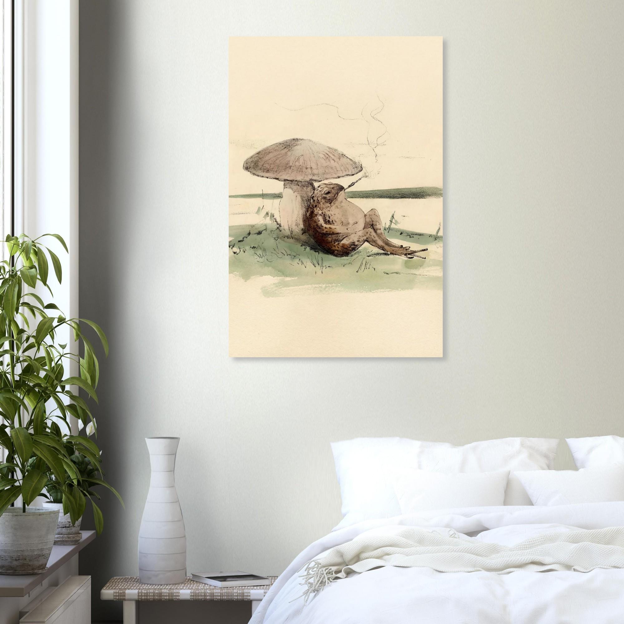 Smoking Toad Art Print | Vintage Frog Mushroom Illustration | Victorian Animal Wall Art | Cottagecore Decor | Dark Academia Art