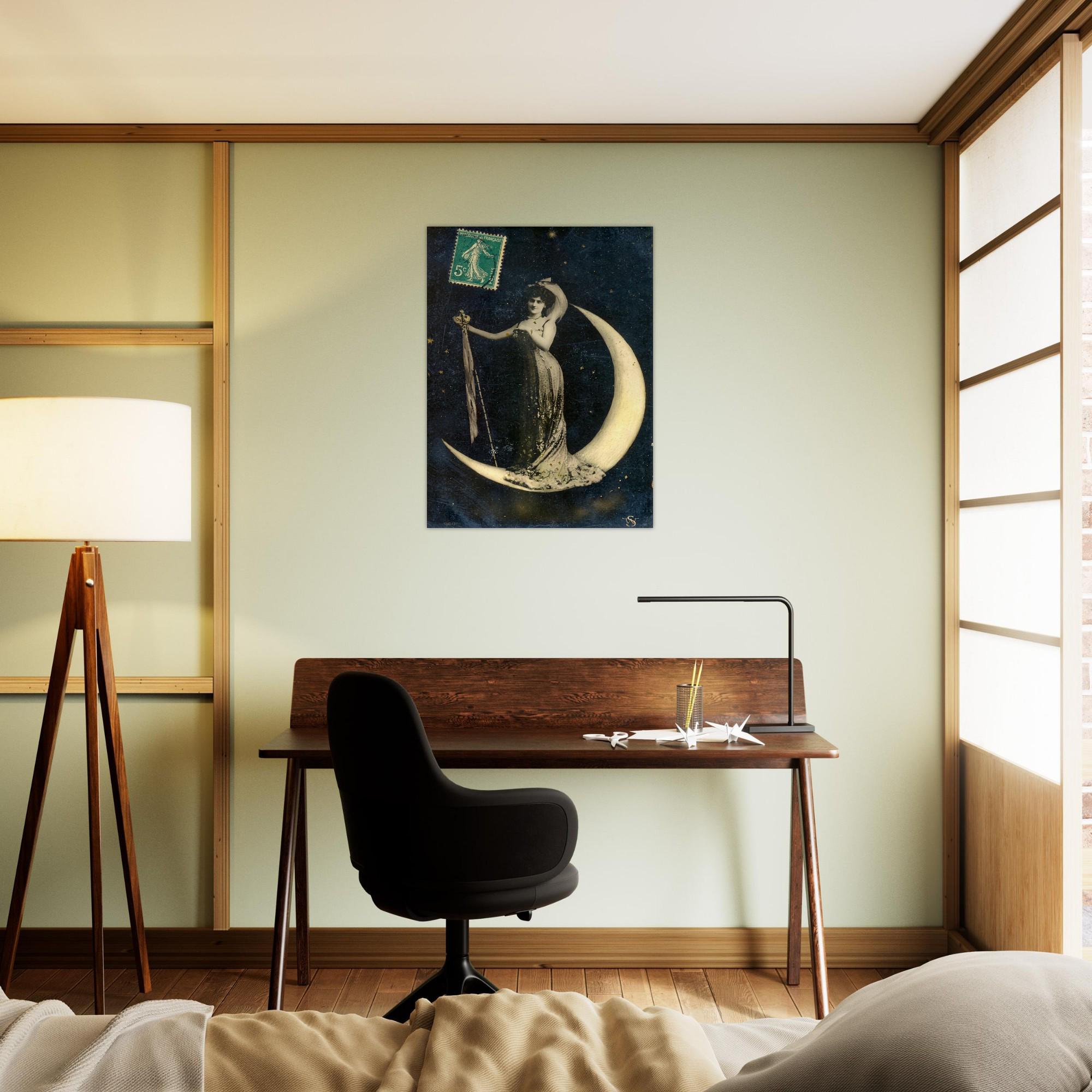 Vintage Celestial Moon Poster Belle Epoque French Postcard Goddess Print Antique Crescent Moon Wall Art Poster Art Nouveau Vintage