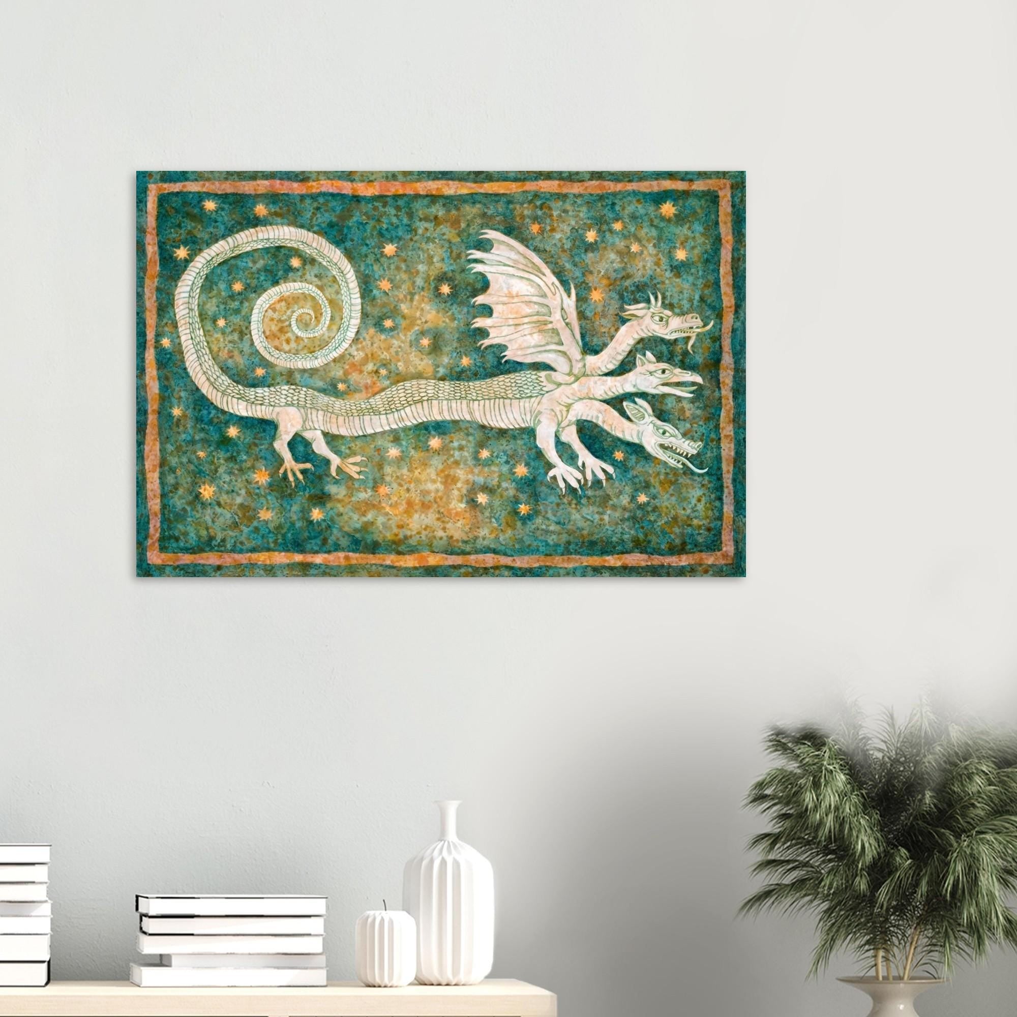Three Headed Dragon Alchemical Art Print Vintage Clavis Artis Manuscript 1738 Esoteric Occult Wall Decor Myth & Symbolism