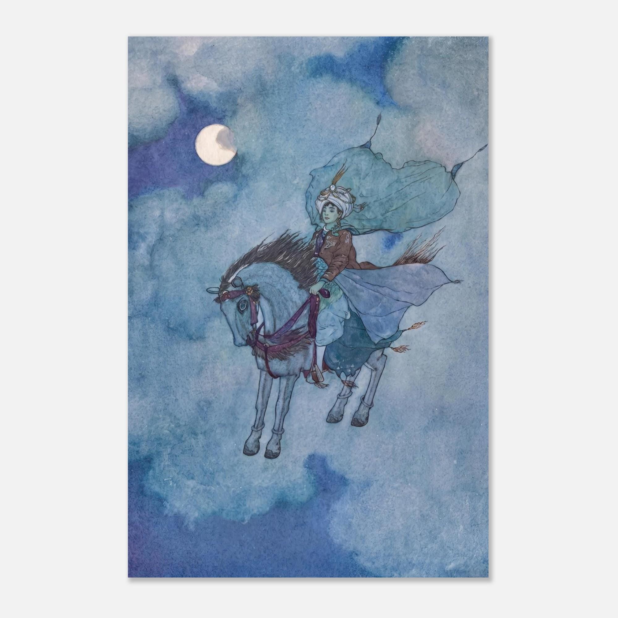 Vintage Magic Horse Art Print Edmund Dulac Arabian Nights Illustration Flying Ebony Stallion Fantasy Wall Decor Myth Symbolism