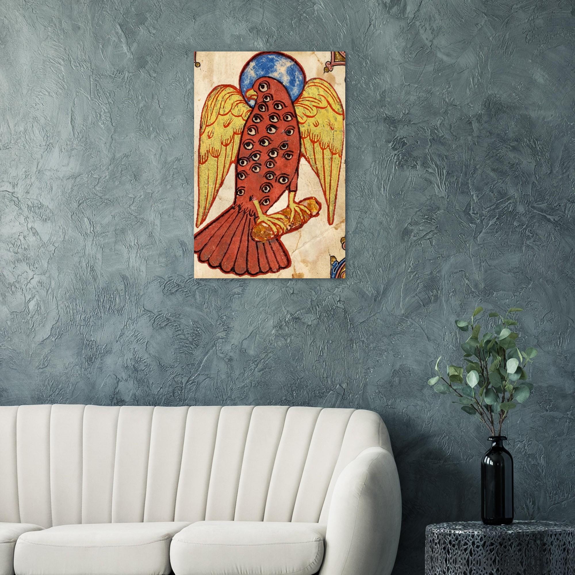 Medieval Eagle Many Eyes Art Print, Biblically Accurate Angel Apocalypse Decor, Girona Beatus 975 Manuscript, Myth & Symbolism