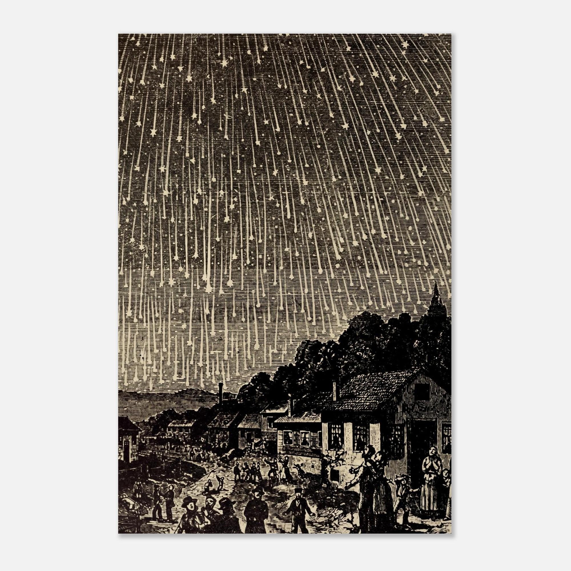 Vintage Meteor Shower Art Print 1833 Leonid Star Storm Woodcut Wall Decor Historical Astronomy Poster Dark Academia Moody