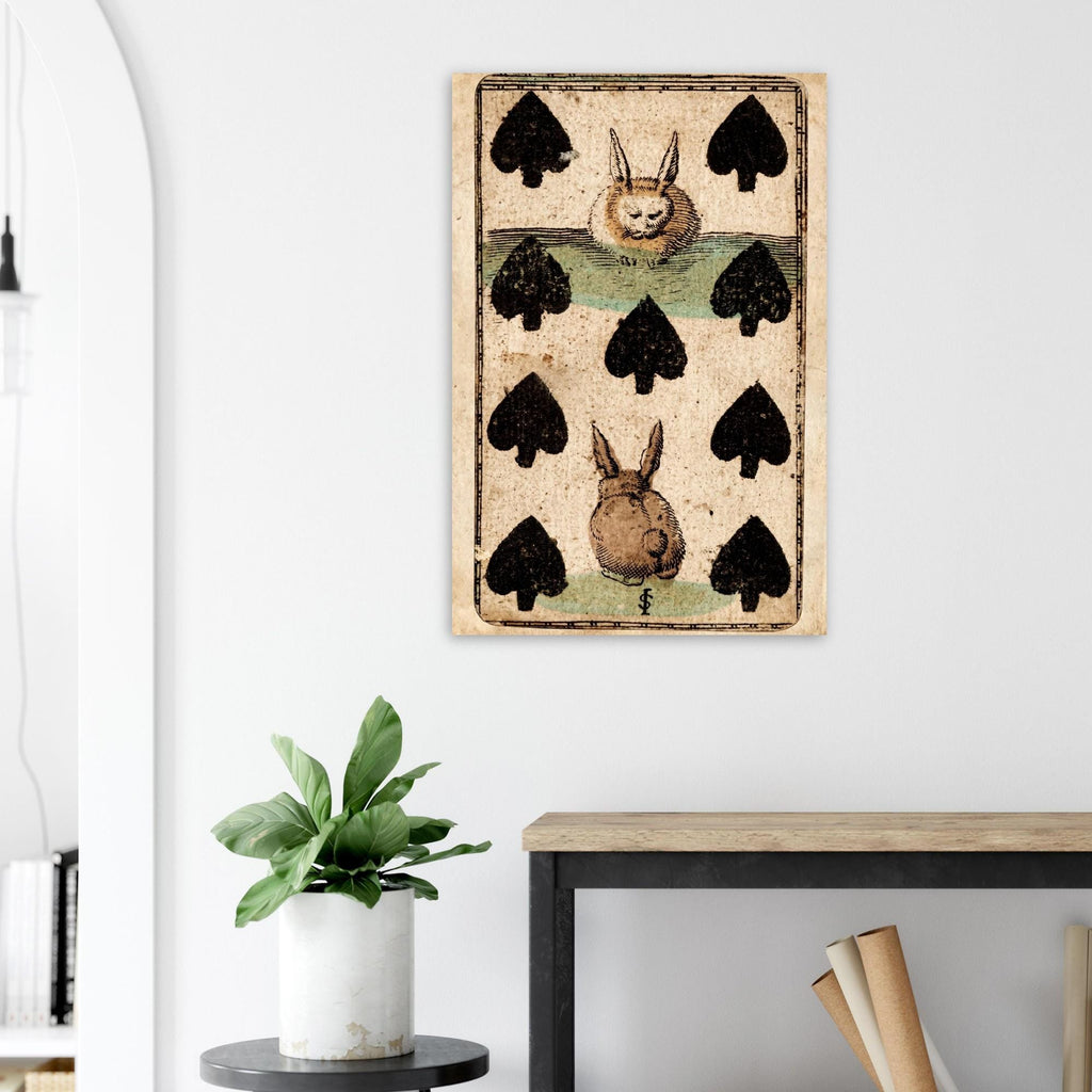 Antique Rabbit Transformation Playing Card Print Whimsical Nine of Spades Art 1811 Cowell Vintage Animal Wall Art Animals & Creatures