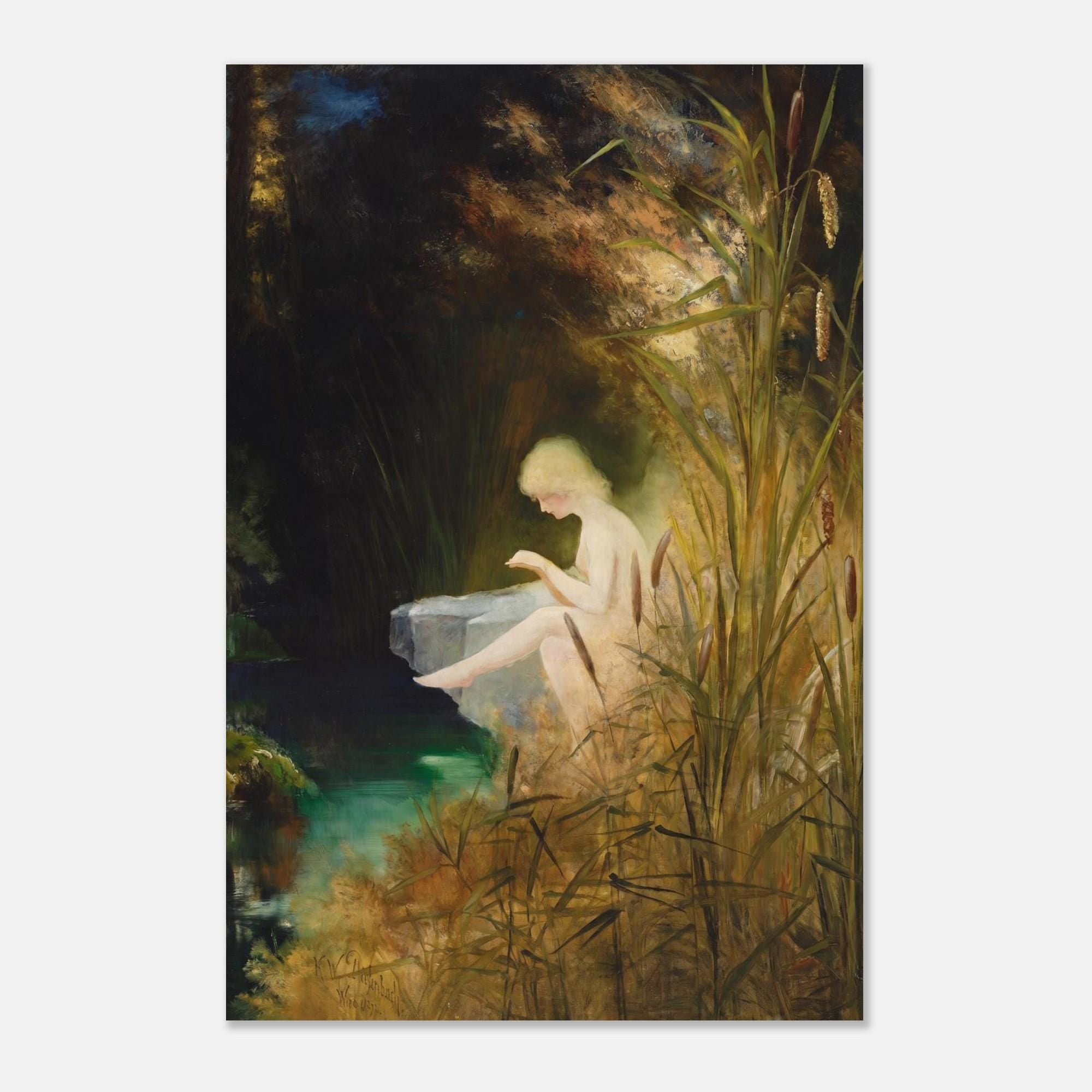 A Girl on the Shore 1892 Karl Wilhelm Diefenbach Symbolist Art Print Moody Vintage Nude Wall Decor Poster Myth Symbolism