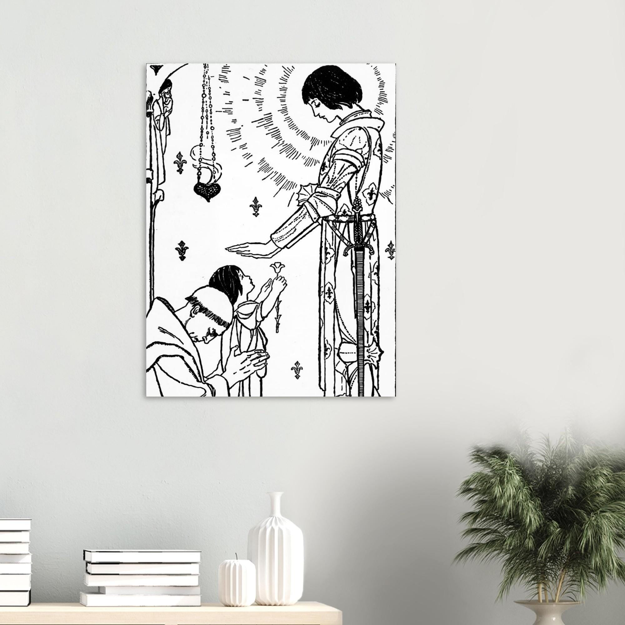 Joan Of Arc Vintage Art Print Ancient France Knight Wall Art Medieval Saints Illustration Catholic Canvas Poster Sacred Medieval Icons