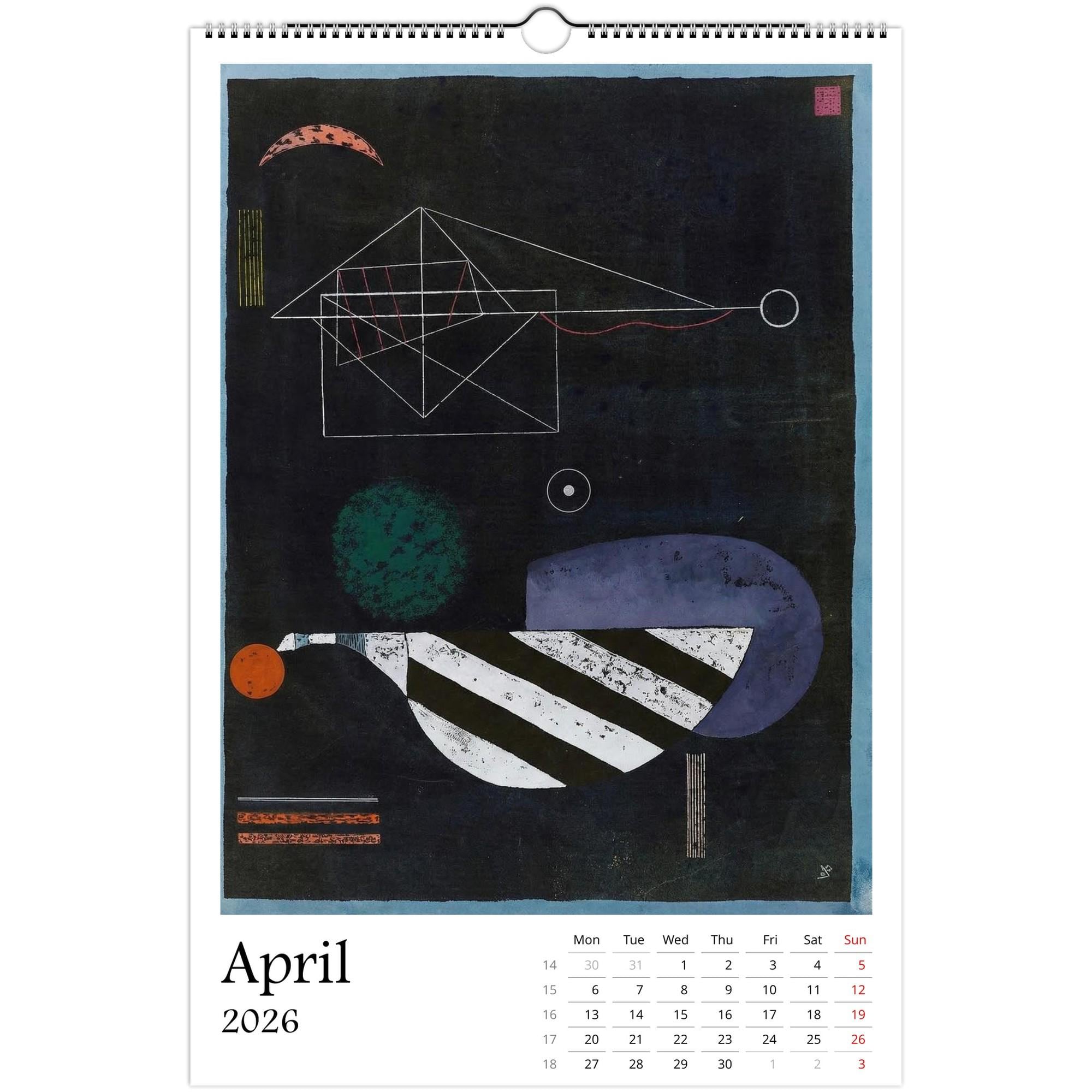 13 Artworks of Wassily Kandinsky 2026 Wall Calendar 11x16.5, Abstract Art Monthly Planner, Bauhaus Design 12 Month Hanging, Modern Artist