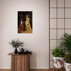 Vintage Fortune Teller Art Print Woman in Yellow Dress with White Cat Crystal Ball Moody Dark Academia Wall Art Portraits Figures