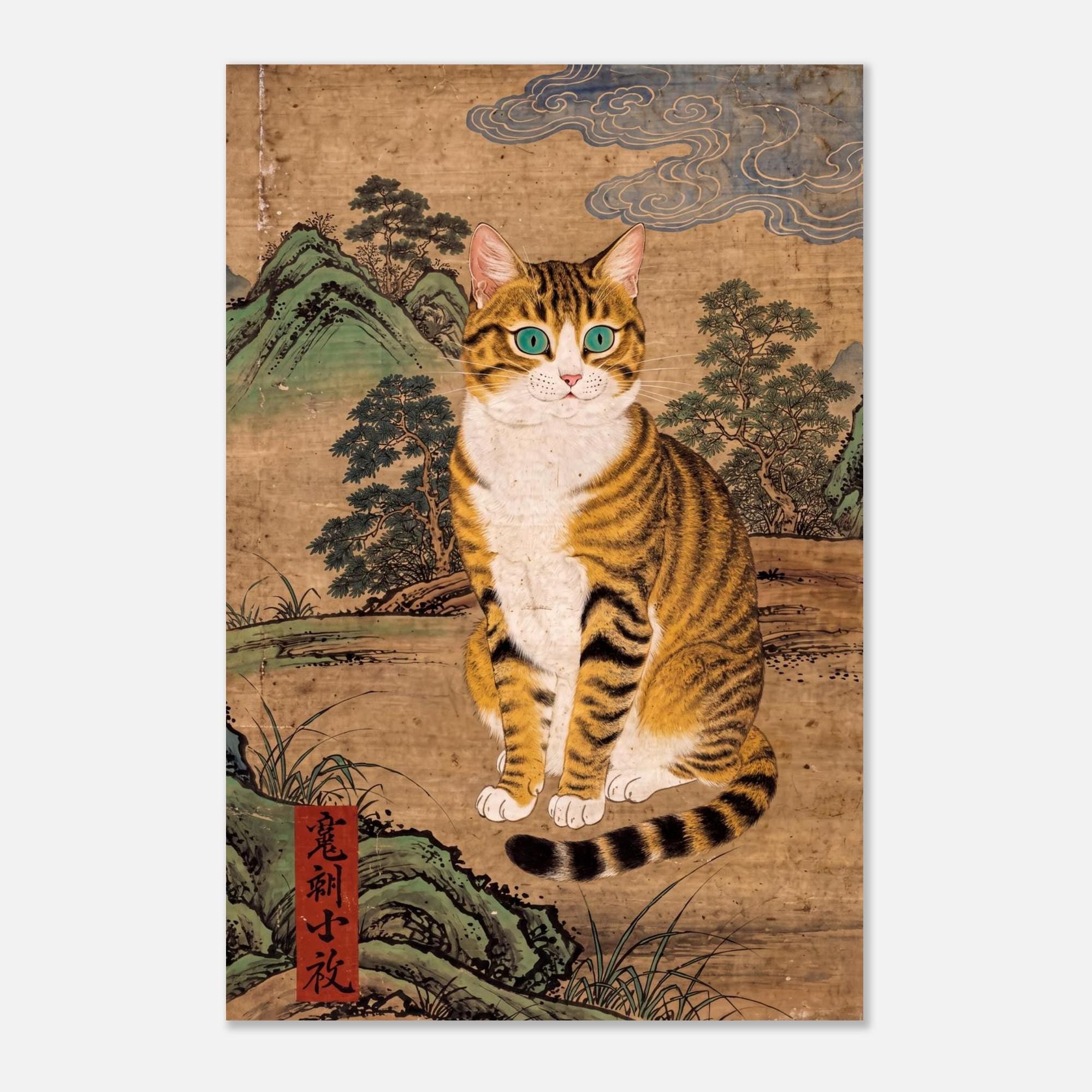 Vintage Japanese Cat Print Antique Ukiyo e Feline Poster Traditional Tabby Cat Wall Decor Zen Asian Artwork Woodblock Asian Art