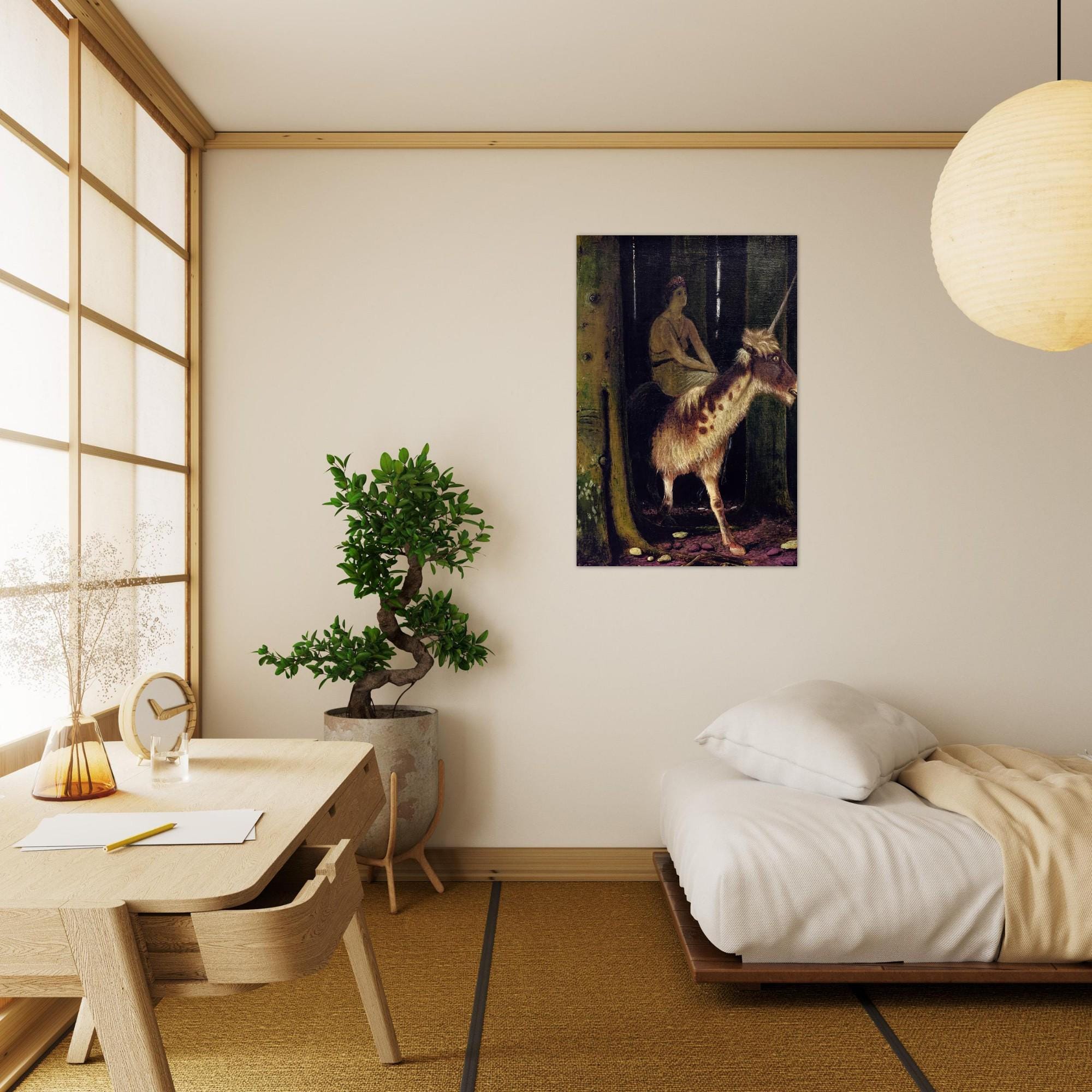 Arnold Bocklin The Silence of the Forest Art Print Antique Unicorn Painting Dark Academia Moody Gothic Wall Decor Myth Symbolism