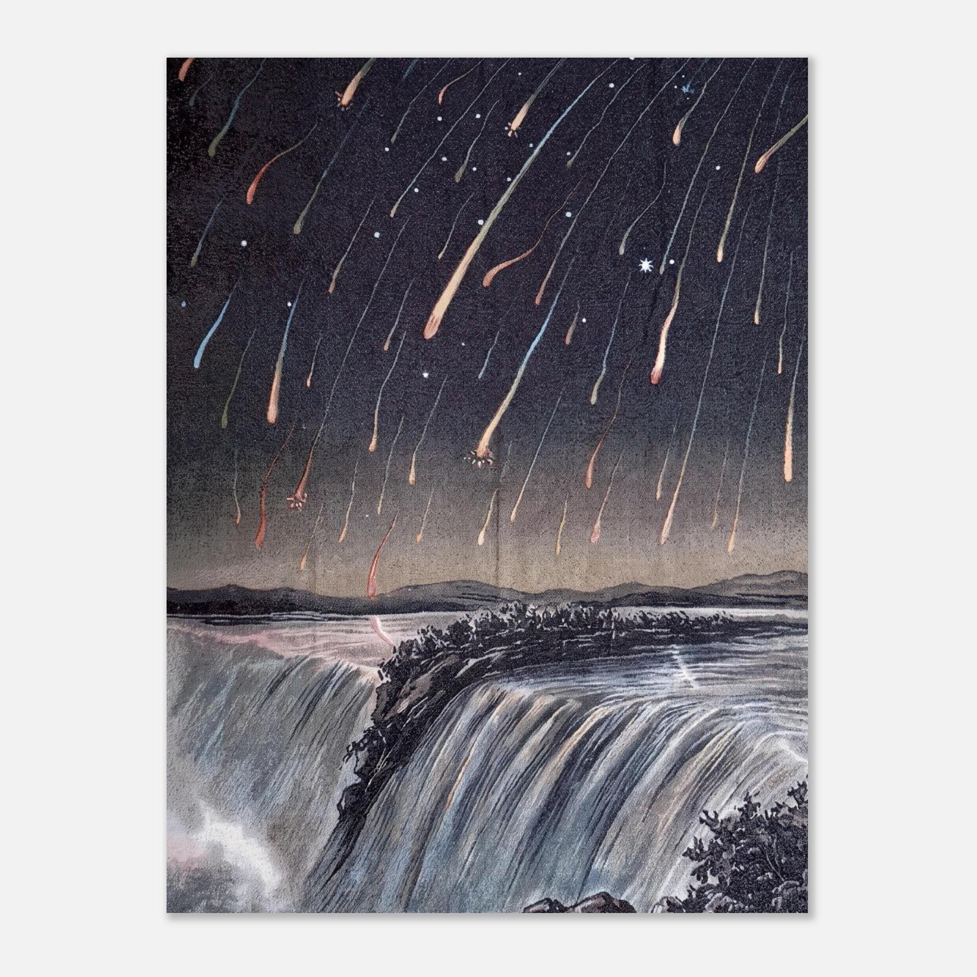 Leonid Meteor Shower Over Niagara Falls Vintage Astronomy Celestial Print Antique Night Sky Waterfall Poster Landscapes Scenery