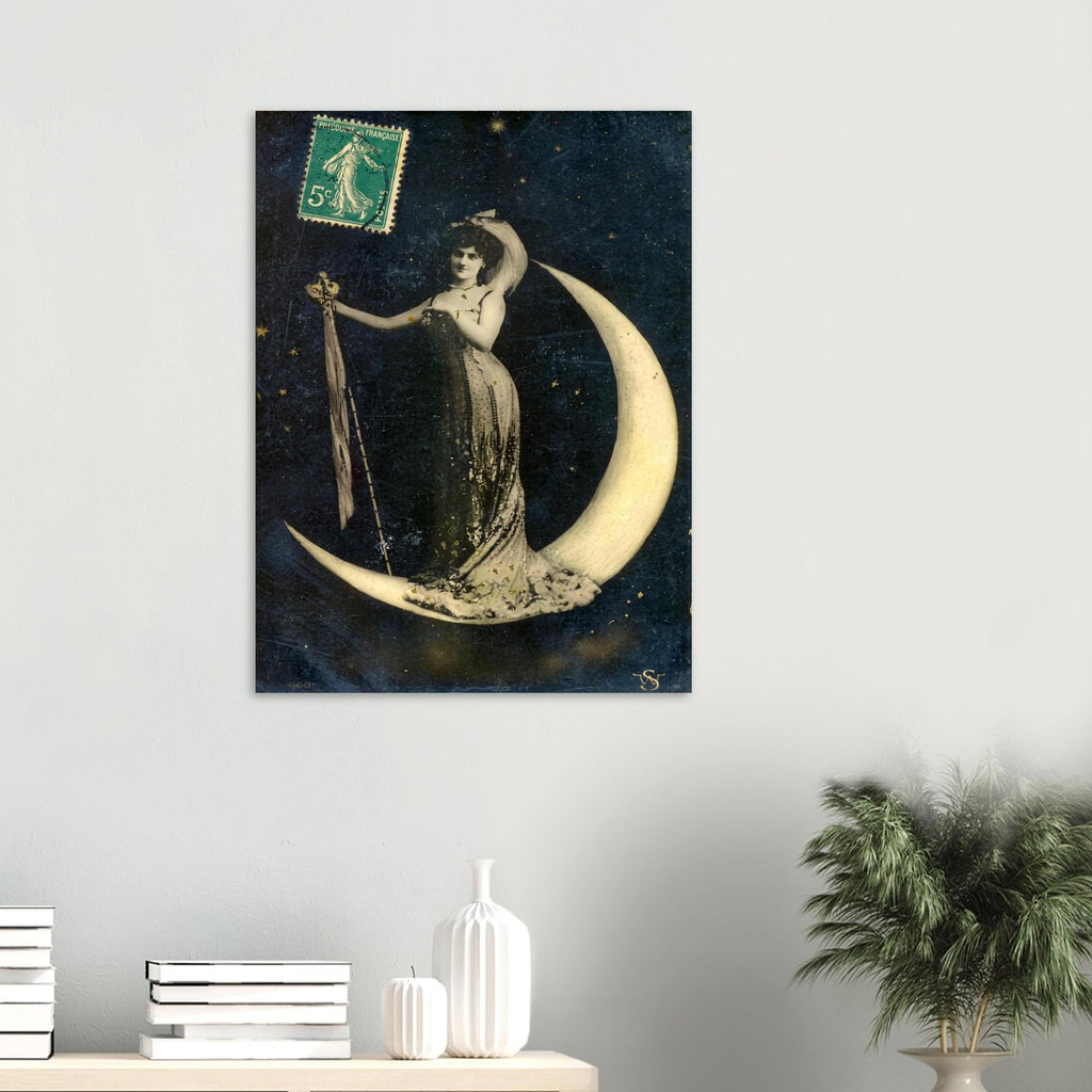 Vintage Celestial Moon Poster Belle Epoque French Postcard Goddess Print Antique Crescent Moon Wall Art Poster Art Nouveau Vintage