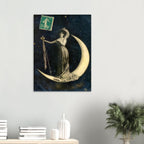 Vintage Celestial Moon Poster Belle Epoque French Postcard Goddess Print Antique Crescent Moon Wall Art Poster Art Nouveau Vintage