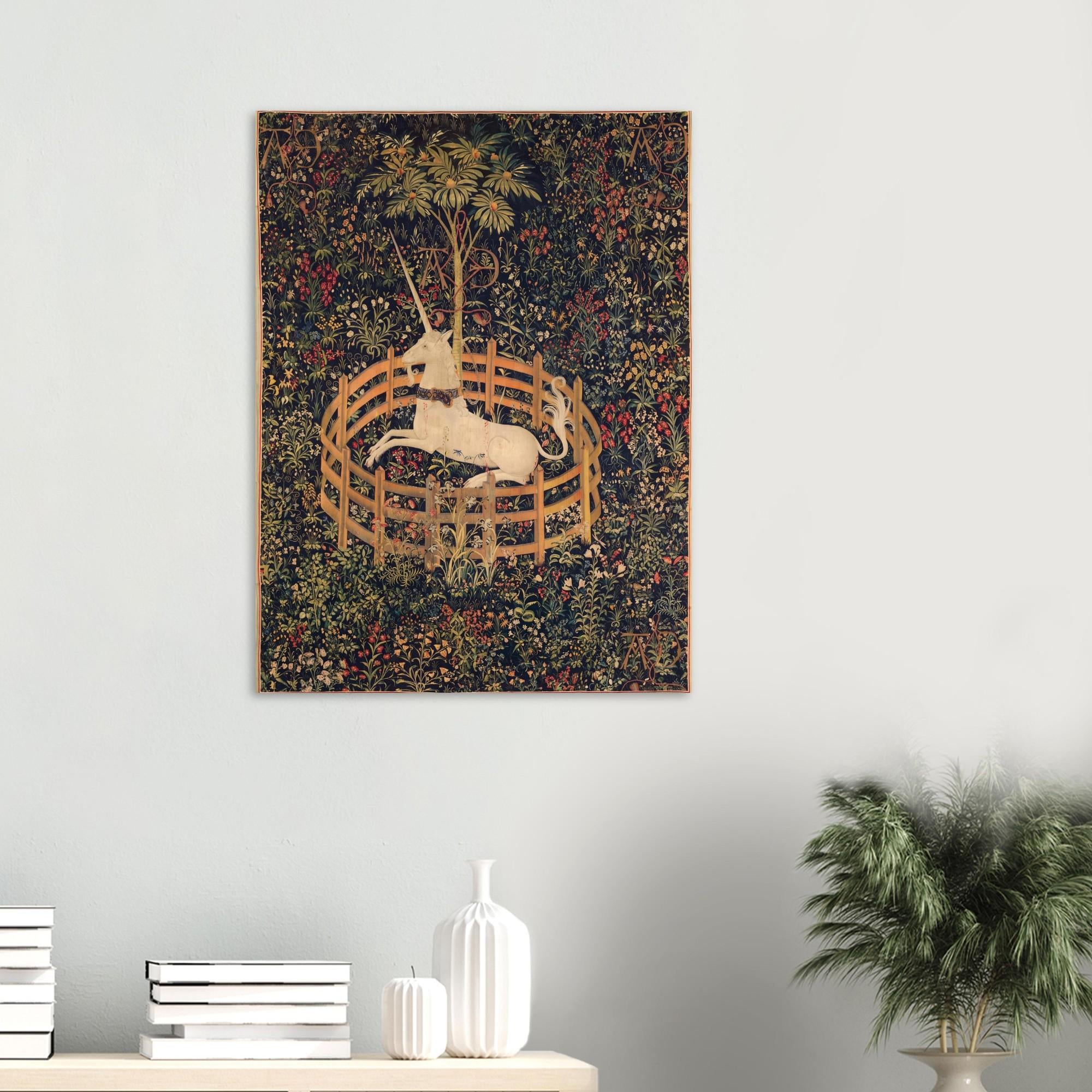 Medieval Unicorn Tapestry Print Vintage Renaissance Wall Art Unicorn In Captivity Poster Dark Gothic Decor Myth Symbolism