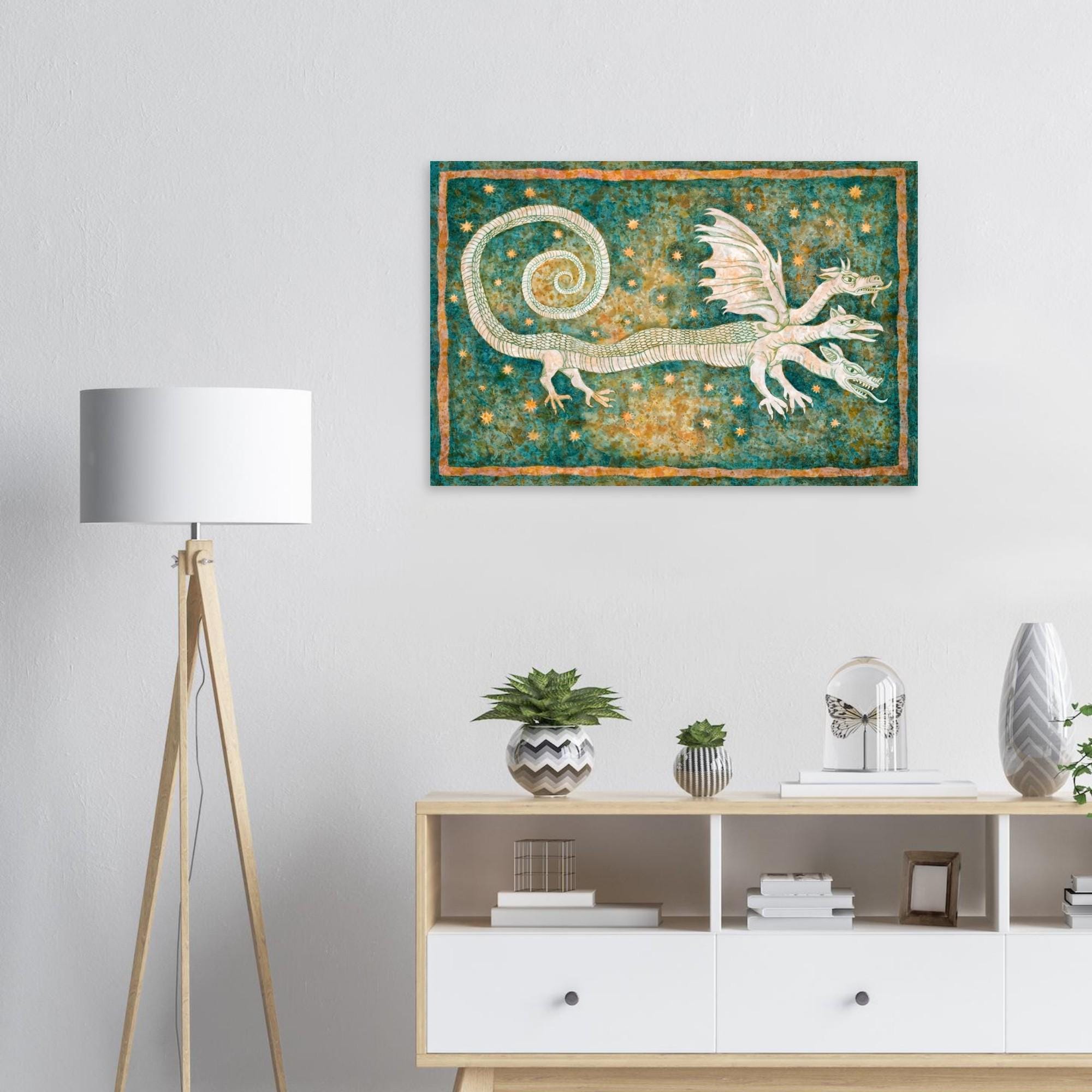Three Headed Dragon Alchemical Art Print Vintage Clavis Artis Manuscript 1738 Esoteric Occult Wall Decor Myth & Symbolism