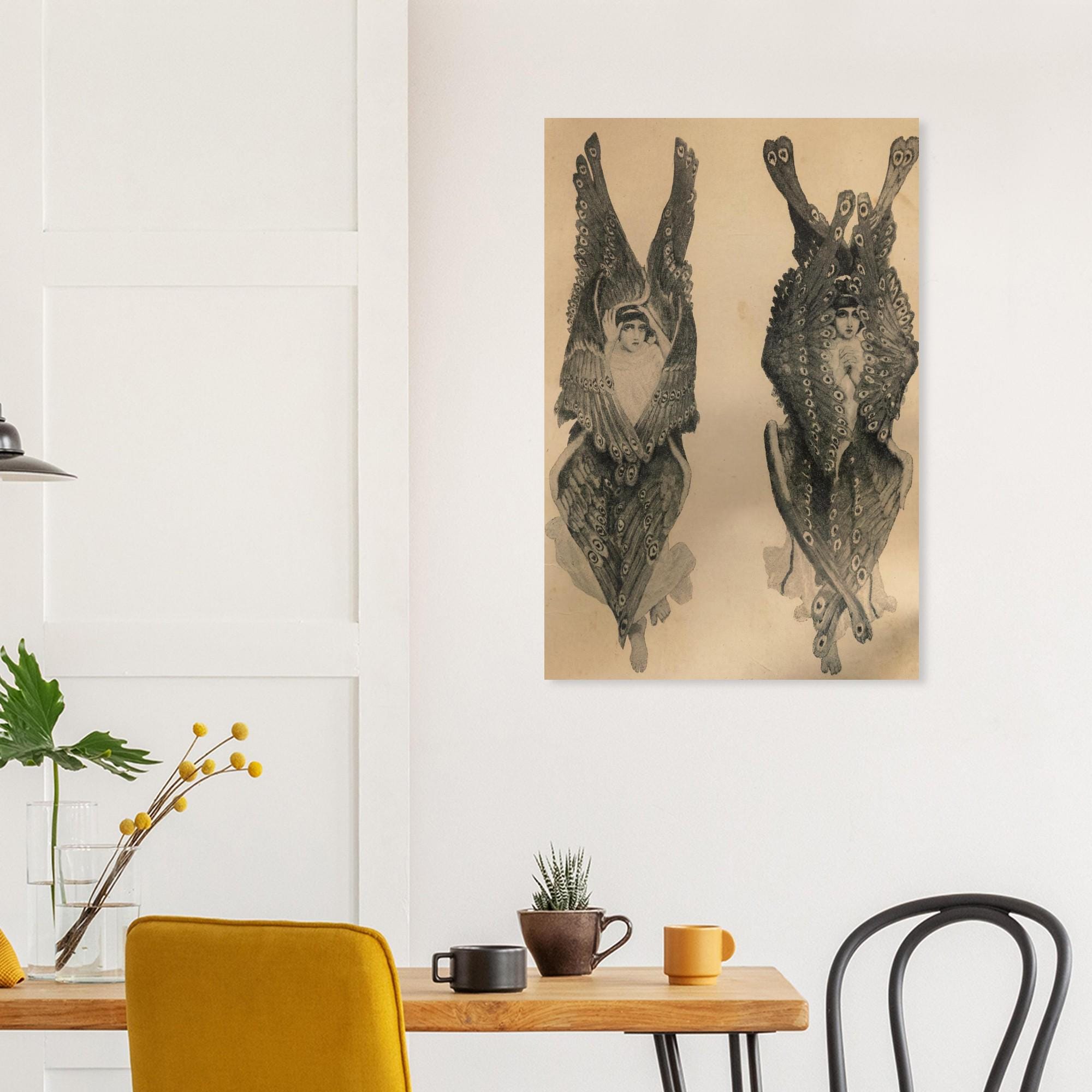 Vintage Seraphim Art Print | Biblically Accurate Angel Wall Art | Peacock Feather Wings | Esoteric Spiritual Home Decor Art Gift