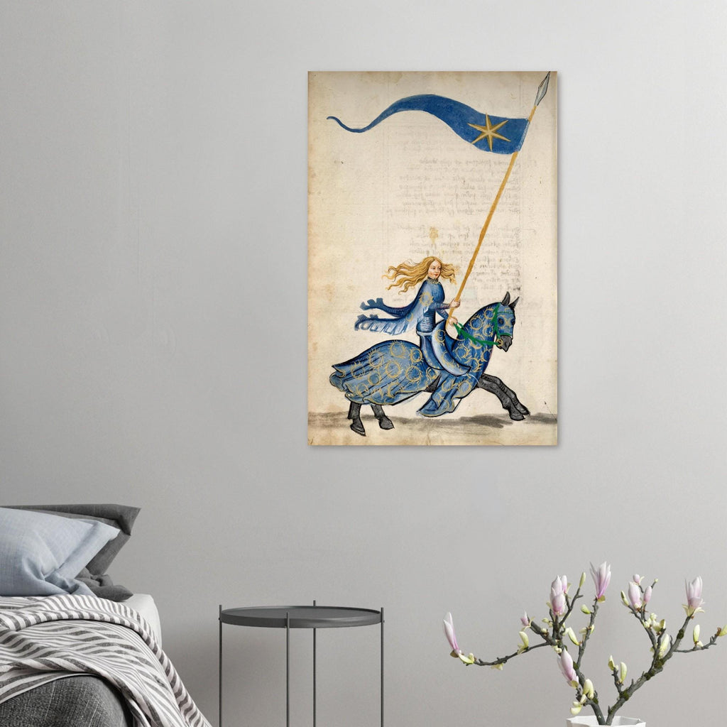 Joan of Arc Medieval Manuscript Art Print Historical French Warrior Woman on Horseback Unframed Wall Decor Myth & Symbolism