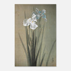 Vintage Japanese Iris Painting Sakai Doitsu Blue White Floral Wall Art Zen Botanical Antique Silk Print Woodblock Asian Art